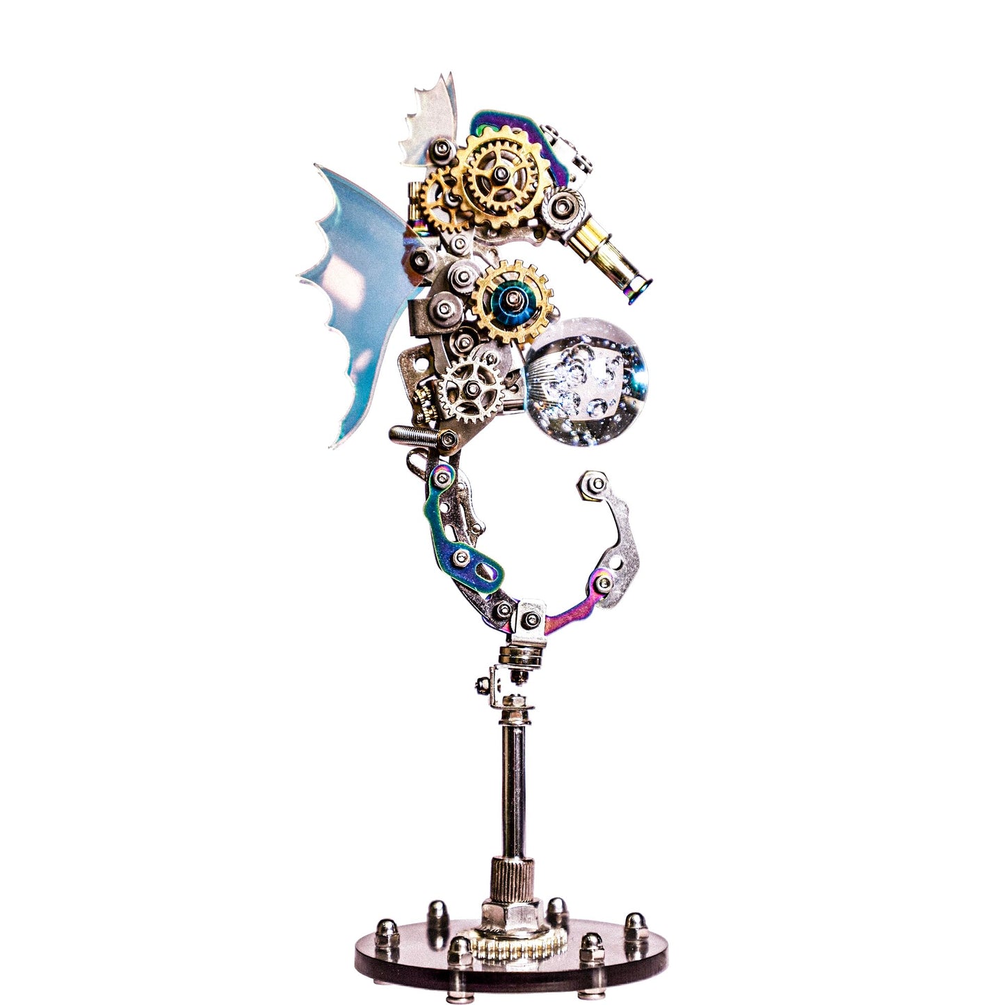 Mostarle Seahorse 3D Metal Puzzle Kit with LED Light & Magnetic Base, Sci Fi Monster, DIY Mechanical Model for Adults & Teens, Electroplated Finish Ocean Décor, Unique Gift for Collectors