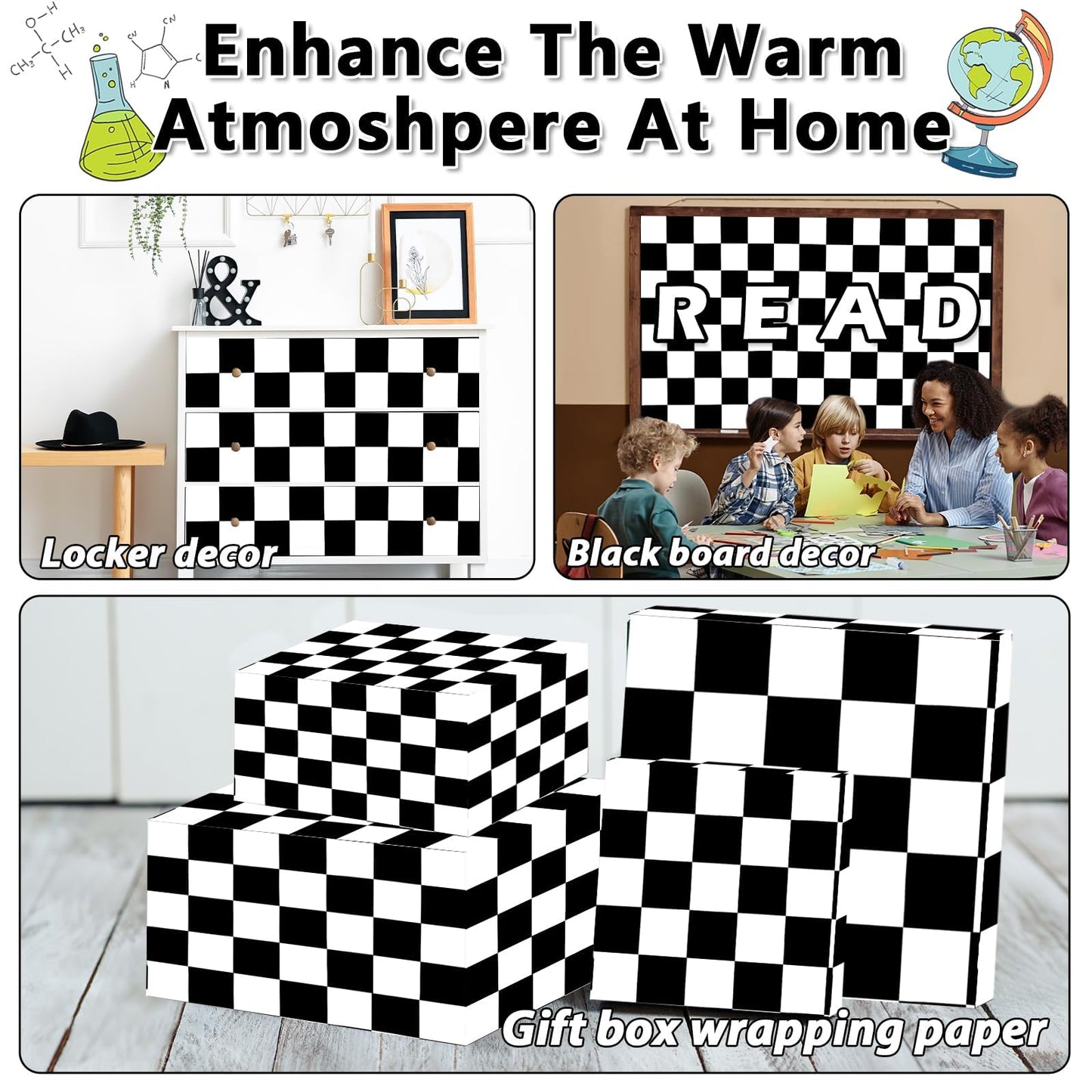 Black White Checkered Bulletin Board Paper Roll Black Plaid Bulletin Board Background Paper Back to School Classroom Decoration Poster for Art Craft DIY Home Office Classroom Supplies 17.7in x 20ft