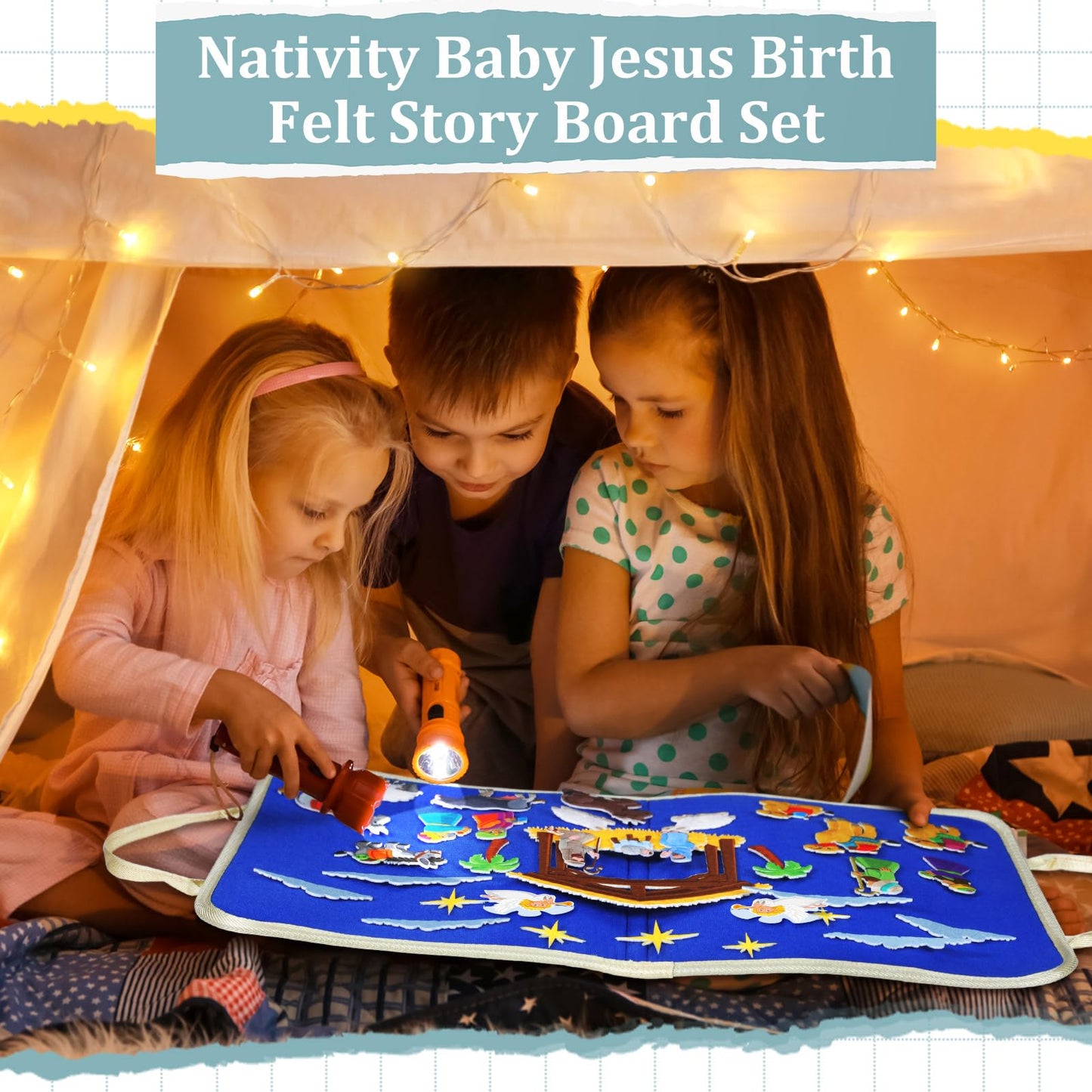 Yilloog Nativity Bible Felt Board Jesus Birth Felt Story Board Set Stories for Preschool, 32 Pcs Birth of Jesus Figures Nativity Stories Kit for Toddler Classroom Storytelling Activity(Classic Style)