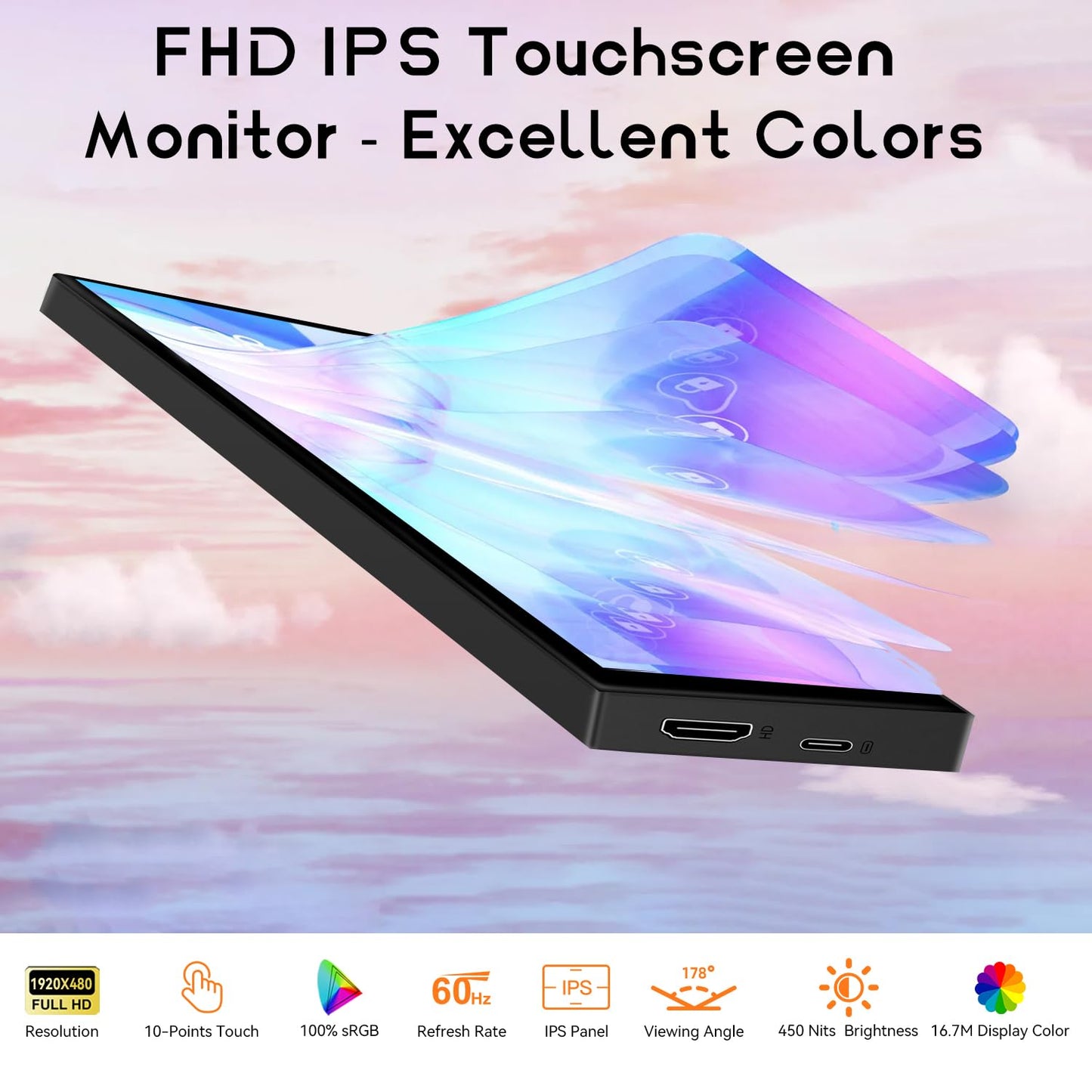 AISHICHEN Mini Monitor for PC, Upgraded 8.8 Inch Small Touchscreen Monitor 1920x480 Stretched Bar Monitor, Sensor Panel Temperature LCD Display, IPS USB Mini Screen for RPi, AIDA64 ARGB Computer Case