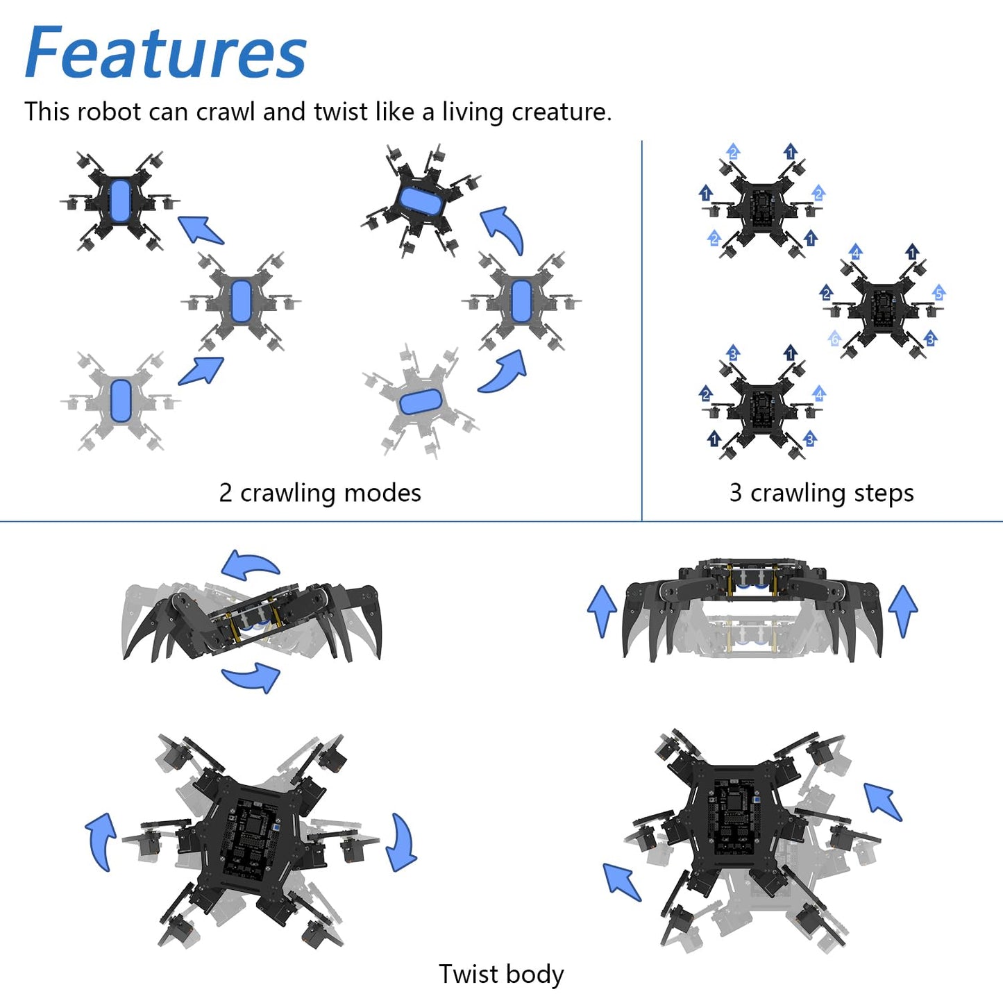 Freenove Hexapod Robot Kit (Compatible with Arduino IDE), Walking Crawling Twisting, App Remote Control, Servo STEM Project