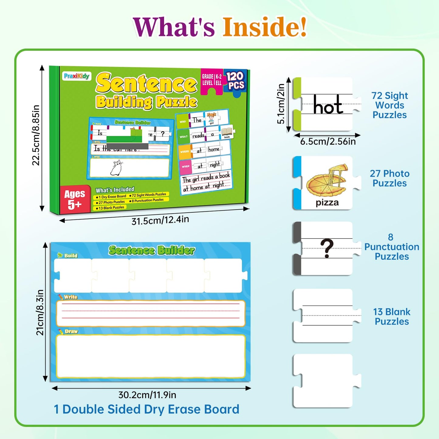PraxiKidy Sentence Building for Kids,Sight Word Puzzles for Kindergarten 1st 2nd Grade,Speech Therapy Materials ESL Special Education Classroom Must Haves Reading Games Learning Activities Homeschool