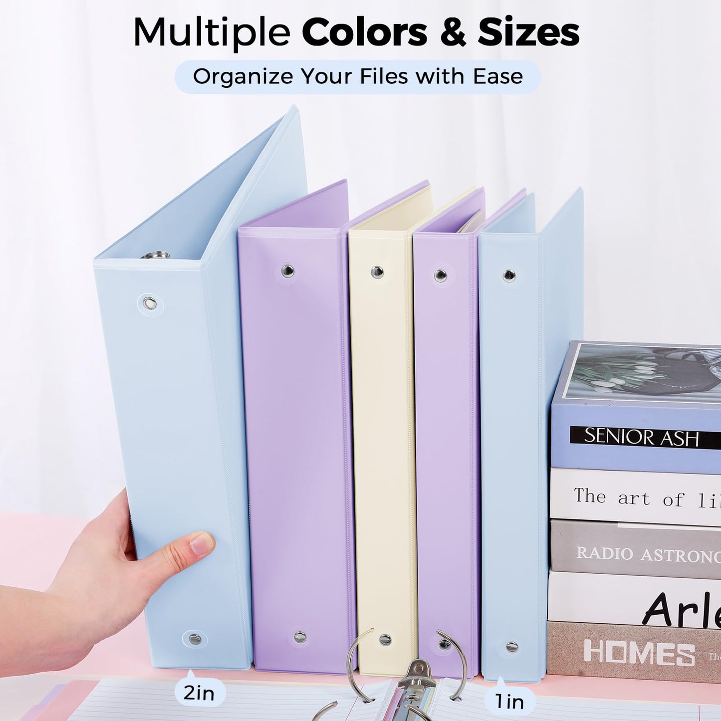 SKYDUE 1 Inch 3 Ring Binder with 8 Tab Dividers & 24 Labels, Pastel Binder Organizer for Letter Size Paper, Aesthetic School Binder for Notes, Documents, Office & Home Organization, Blue