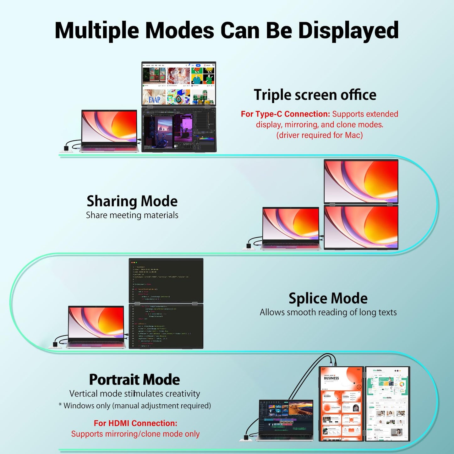 InnoView Portable Dual Monitor 15.6" 1920x1080 Dual Stacked Foldable Monitor | 315° Screen Adjustment | USB-C/HDMI Second Monitor for Laptop, Mac, Windows