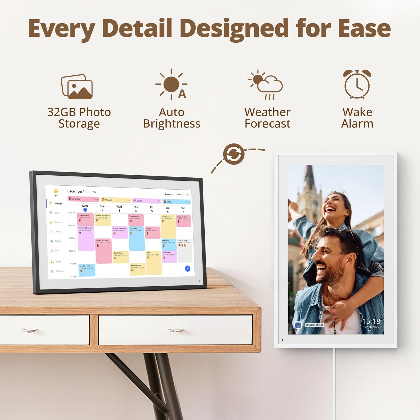 Digital Wall Calendar 15.6 Inch – Interactive Touch Screen Electronic Calendar & Smart Family Hub with Cross-Device Sync, Schedules Reminders, Chore Chart, Rewards & Photo Display
