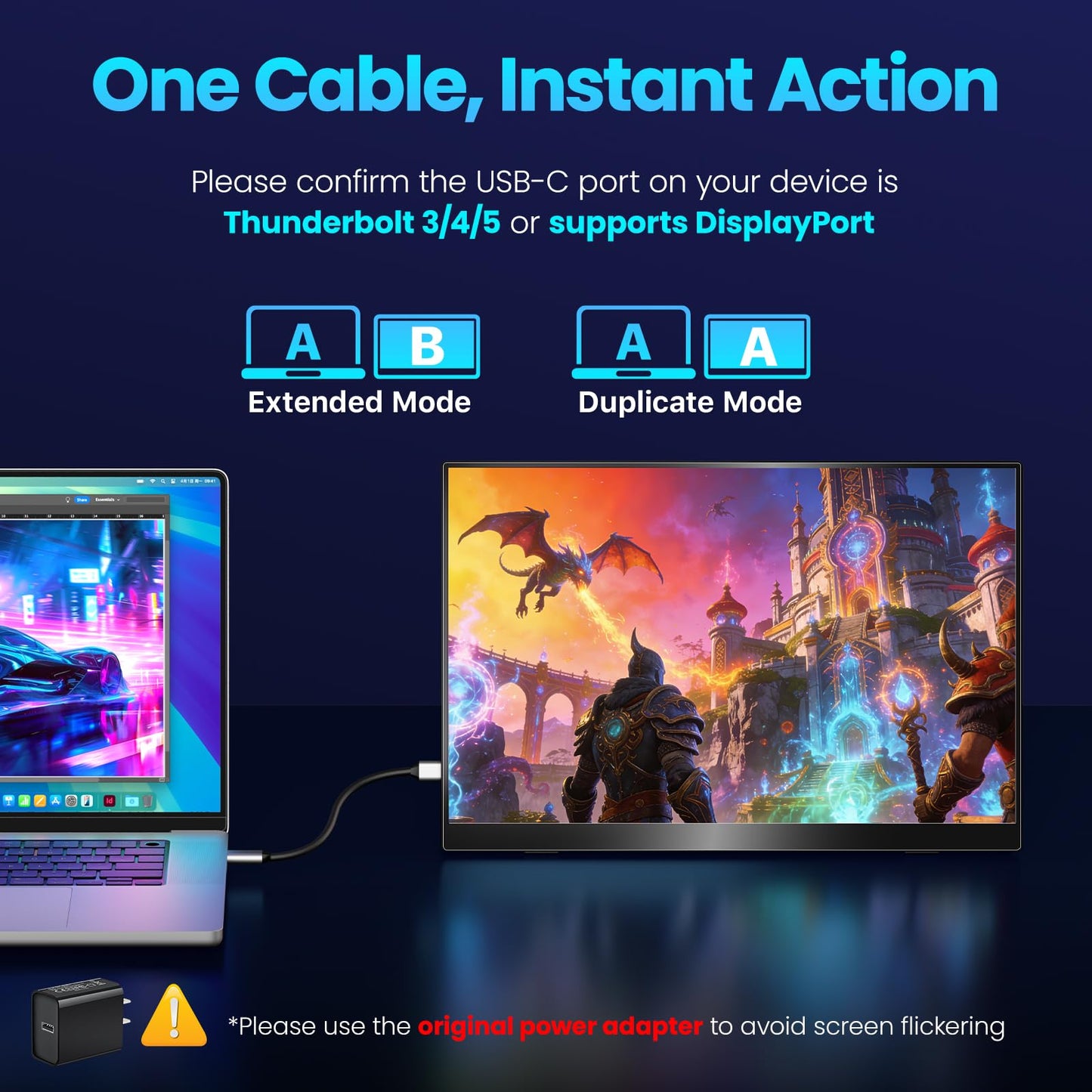 Upperizon Portable Monitor 16 inch 2K QHD 2560X1600 145% sRGB 240 Hz HDR HDMI USB-C Travel Monitor for Laptop MacBook PC Surface PS5 Xbox, External Display with Kickstand & Speakers, VESA Compatible