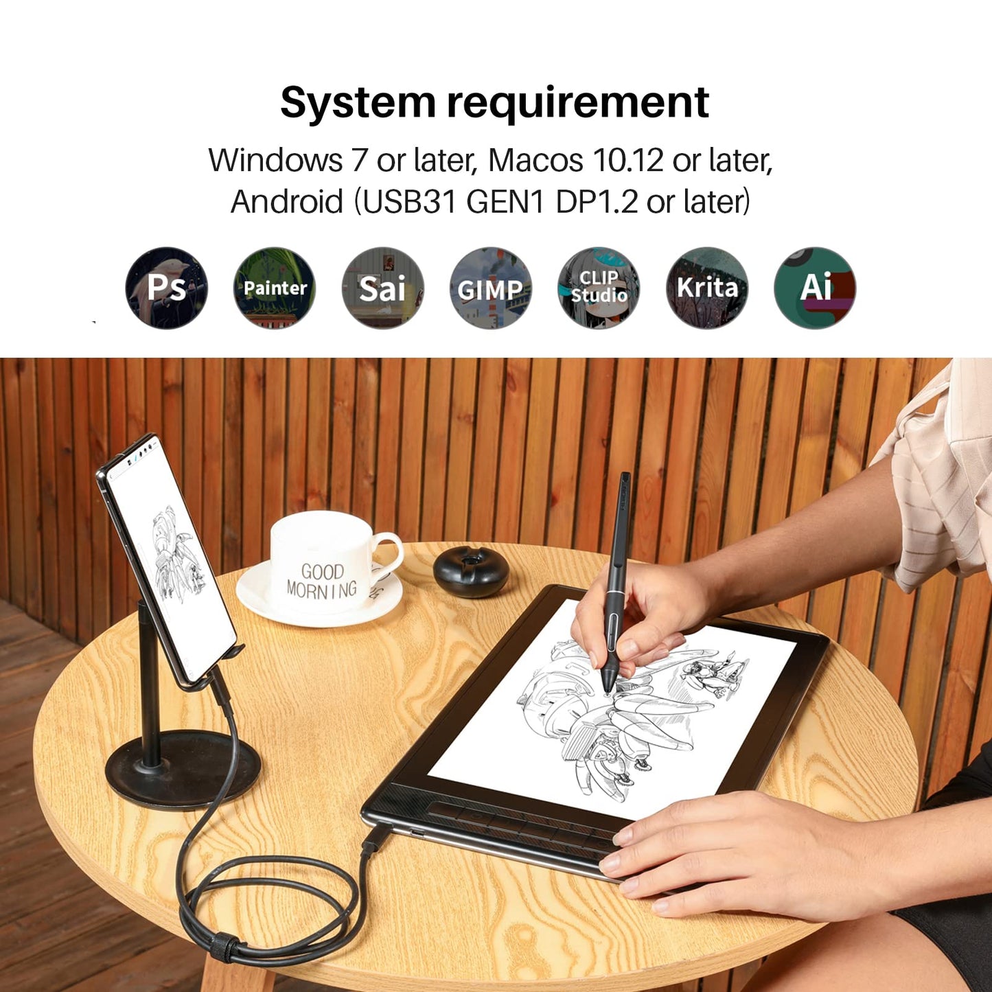 HUION Kamvas Pro 13 2.5K QHD+ Portable Drawing Tablet with Screen | 13.3 Inch, QLED Full Lamination, 99% Adobe RGB, Battery-Free PW517 Stylus for Professional Art & Design, Work with PC, Mac, Android
