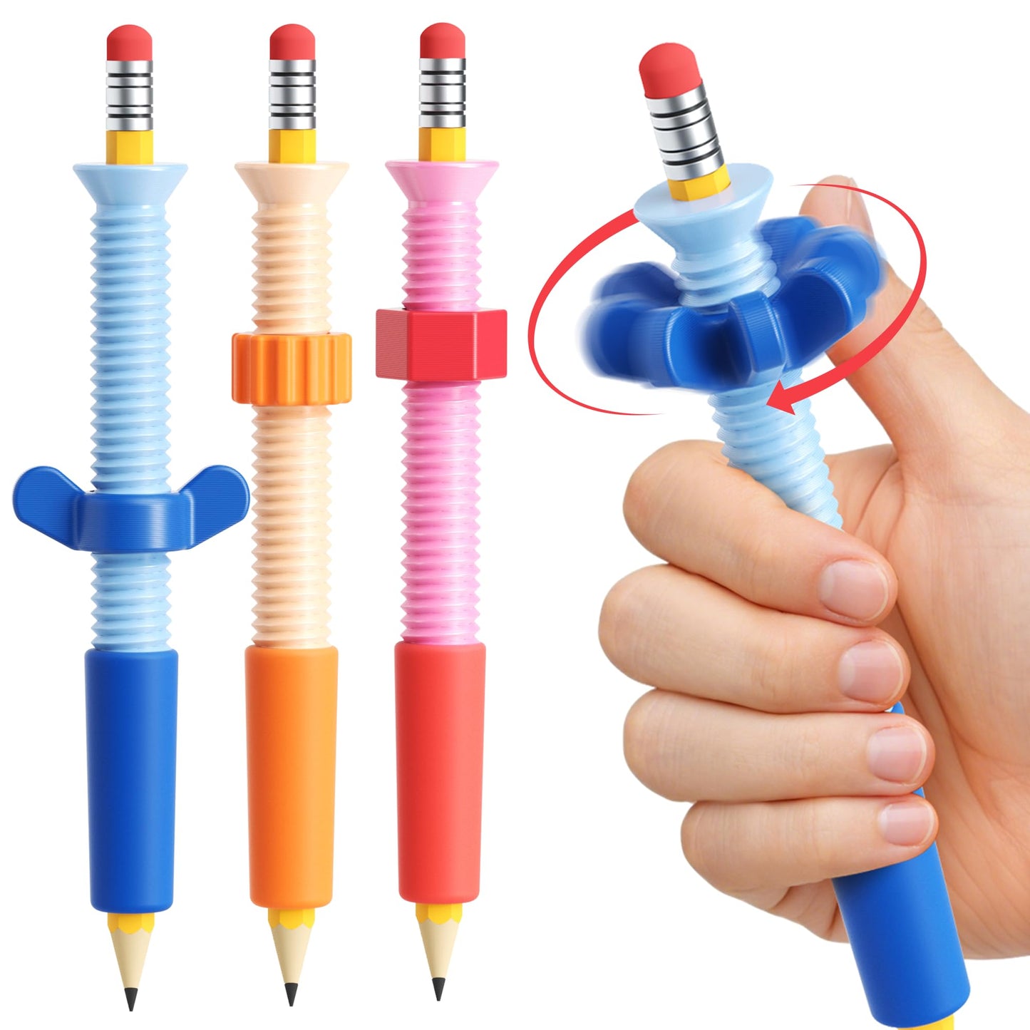 3 in 1 Pencil Fidgets for ADHD & Anxiety Relief,Fidget Pencil Topper with Spinner - Silent Sensory Stress Relief Tool for School,Office & Home,Assorted Fidget Pen Flipper Set, Classroom Essential