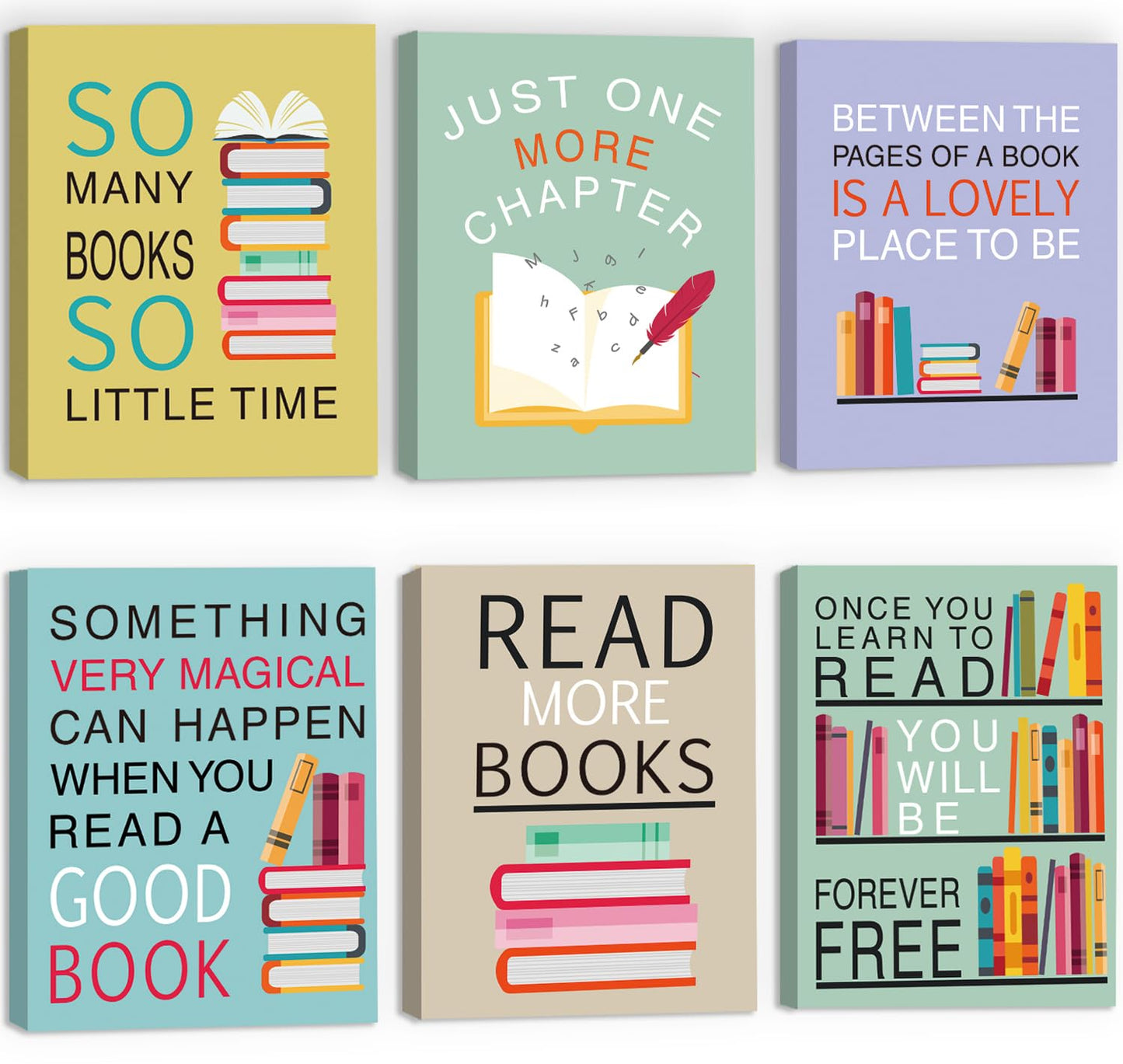 CHDITB Funny Reading Quote Art Prints - 8'x10' Set of 6 Motivational Positive Read More Book Frame Poster Readers Book Lovers Bookworm Student Gift, Wall Art for Library, School College Dorm Decor