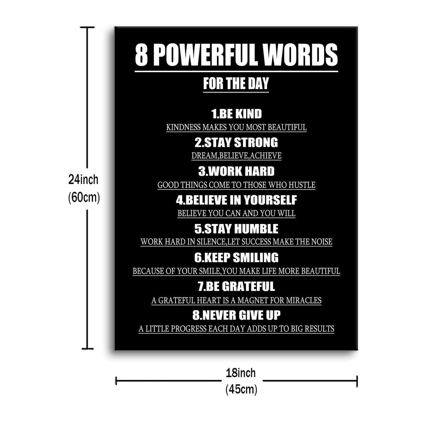 Motivational Canvas Wall Art 8 Powerful Words for The Day Success Quotes Poster Print Inspirational Picture Painting for Office Class Room School Wall Decoration Stretched and Framed [18''Wx24''H]
