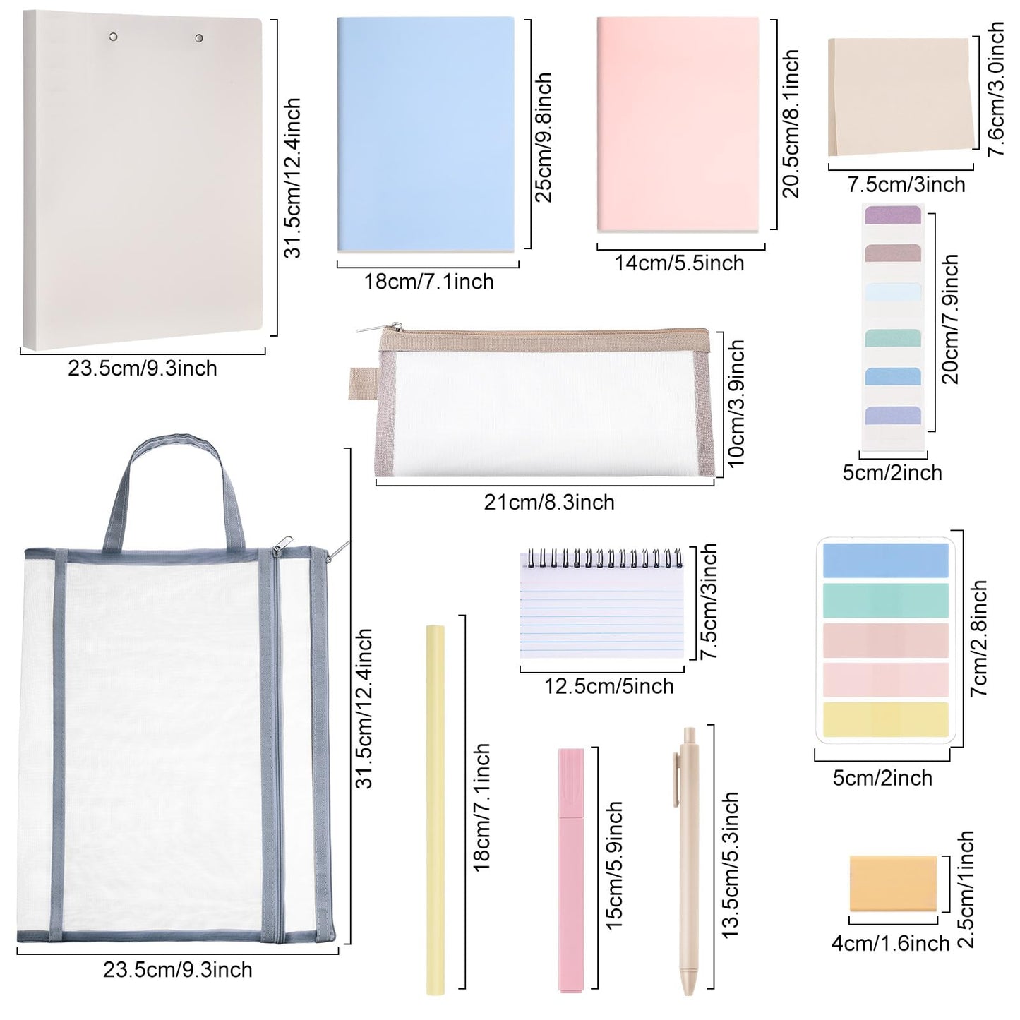 Colarr 54 Pcs Cute Notebook Stationery Set for Women, Bible Study Supplies, 6 Lined Notebooks, 36 Pens, Sticky Notes & Tabs, Bags & Folders for Work Journal Study College Office Supply(Morandi)