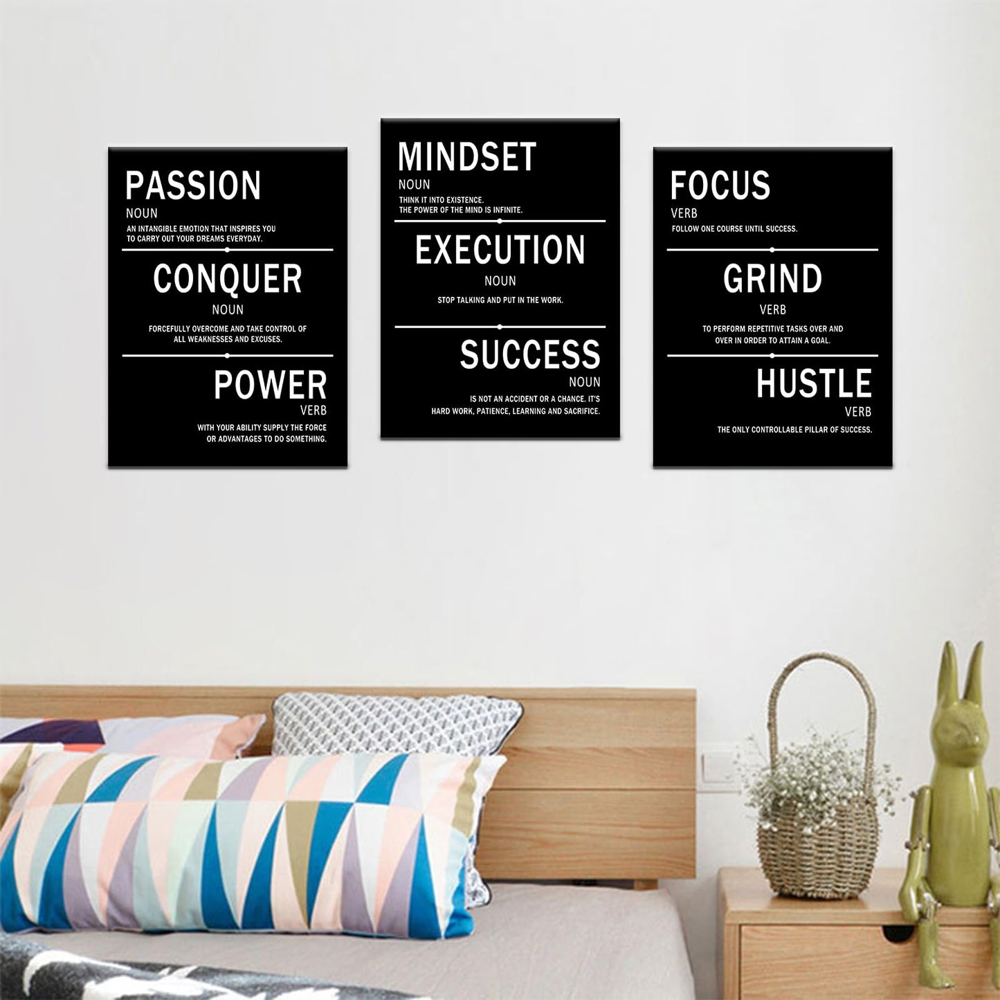PSYYSP Mindset Execution Success Motivational Canvas Office 3 Piece Print Wall Art Inspirational Poster Painting Modern Inspiring Artwork for Bedroom Office Decoration Ready to Hang [36''W x 16''H]