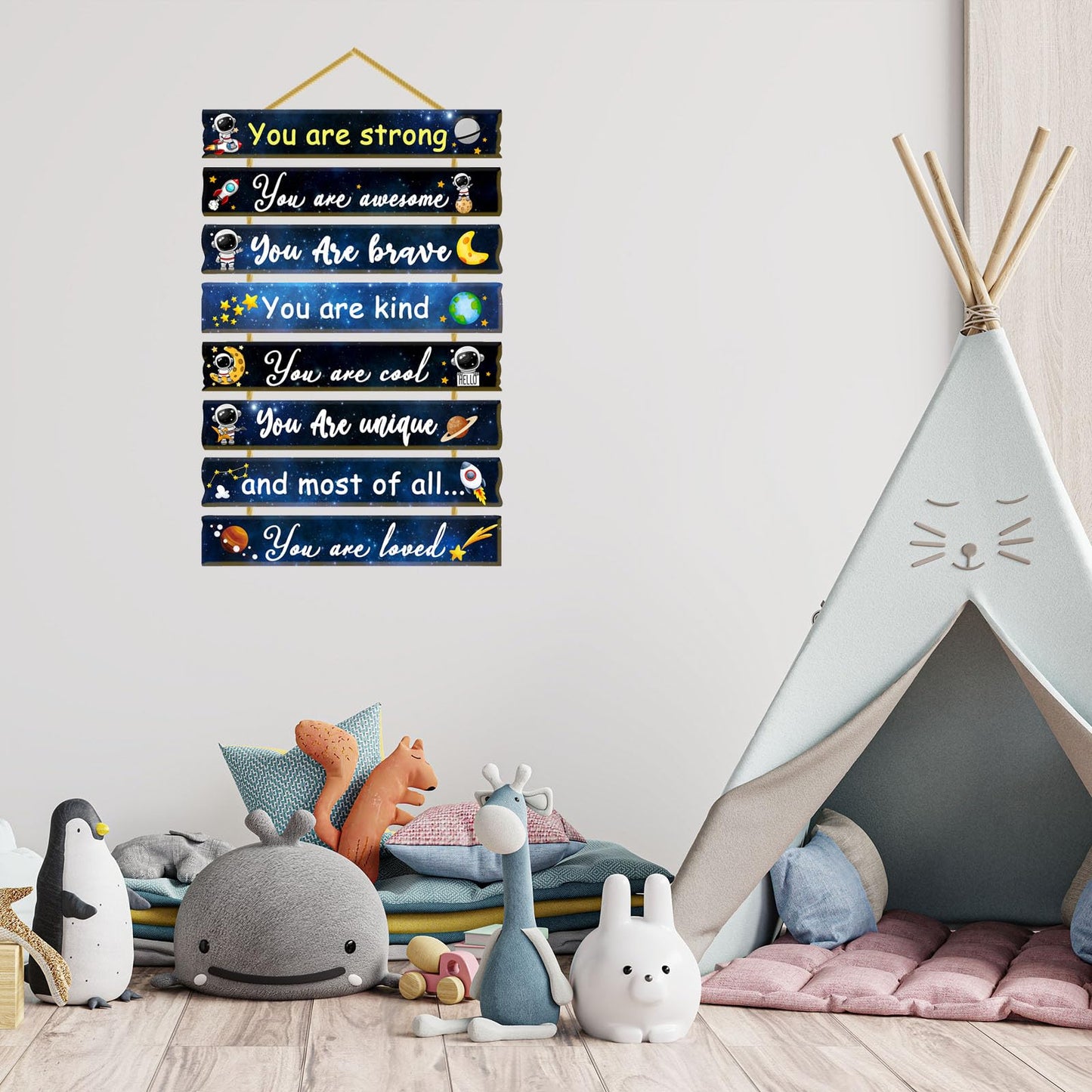 Rutiyoka Outer Space Themed Room Decor for Boys Bedroom Wall Inspirational Art Kids Wood Decorations Little Boy Nursery Toddler Sign