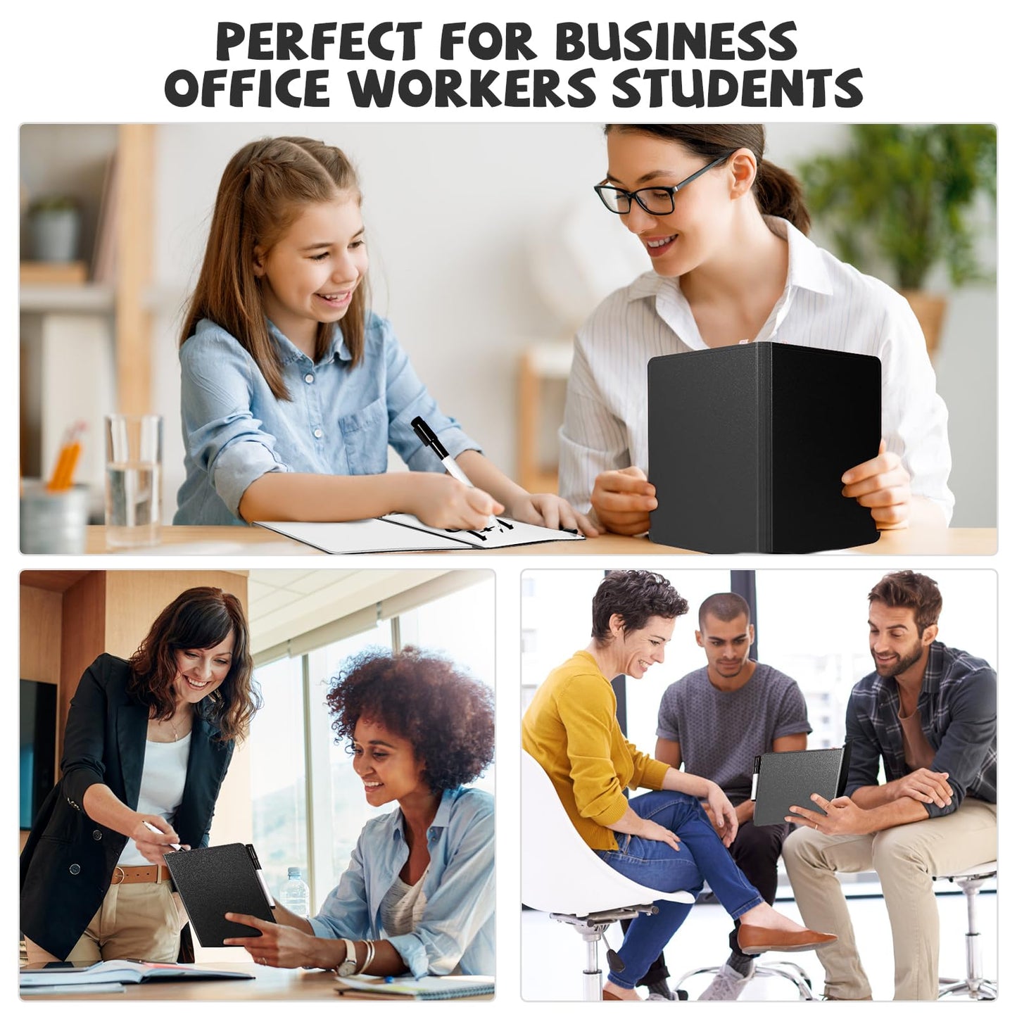AGM Portable White Board Dry Erase, Double Sided Folding Whiteboards with Pen, Mini Portable Dry Erase Board for Study, Meeting, Doodling, Planning, Black