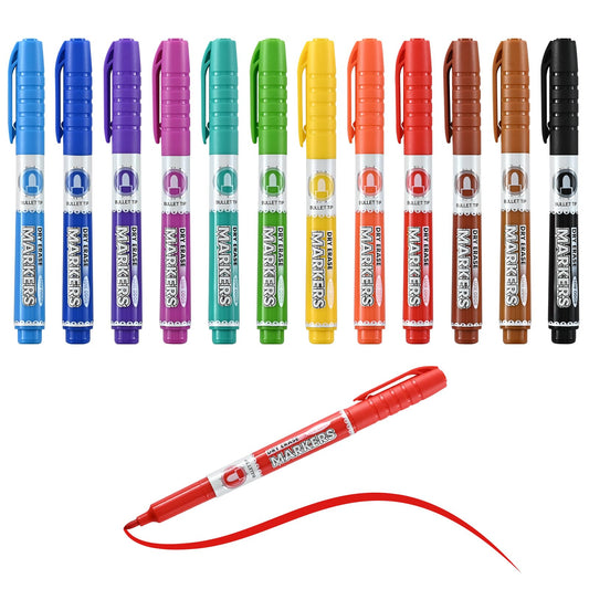 SUQJOY Dry Erase Markers, Bullet Tip Whiteboard Markers, Low Odor Thick Dry Markers, 12 pack Assorted Colors for Kids/Teachers (12 Count 12 Colors)