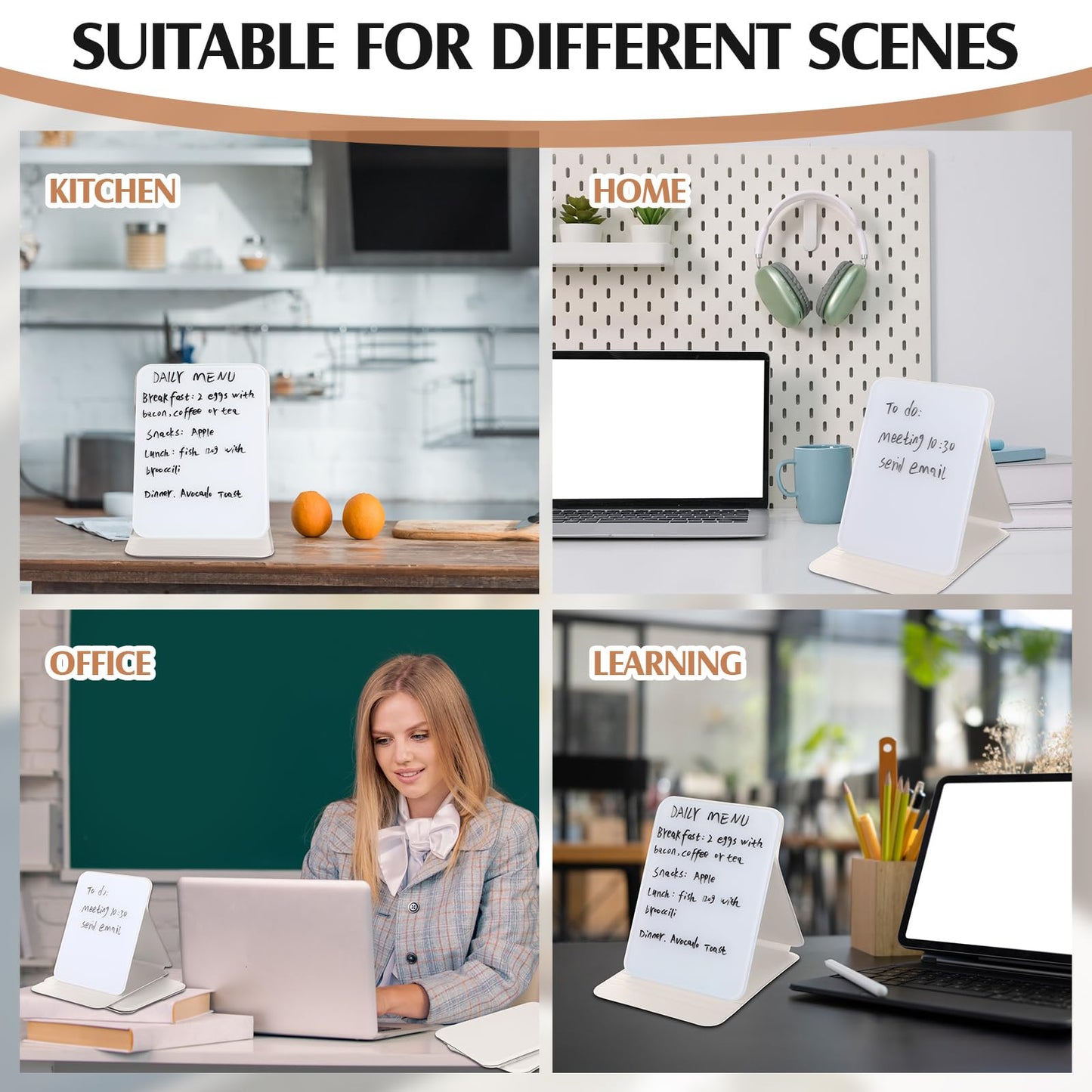 Dunzoom 2 Sets 4 Pcs Small Glass Desktop Whiteboard with Reversable Stand 8x6 Inch Mini Dry Erase White Board Easel with 2 Markers Reusable Desk Notepad for Home Office School Supplies (White)