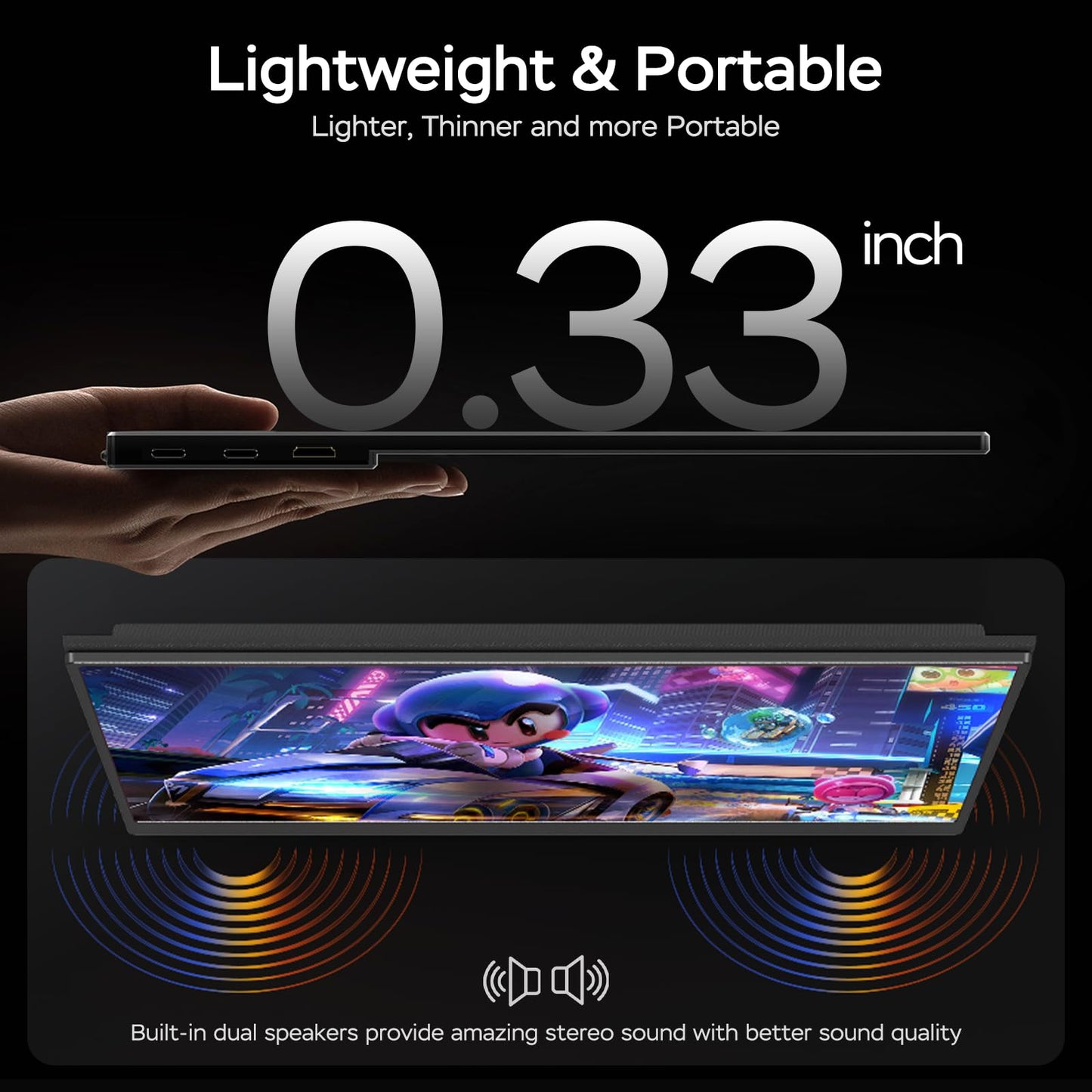 Yxk Portable Monitor 17.3 Inch 1080P 144Hz IPS HDR Ultra-Slim Travel Monitor with Dual Speakers USB-C HDMI Second Screen for Laptop PC Mac Phone Xbox PS4/5 Switch, VESA Kickstand with Cover Stand