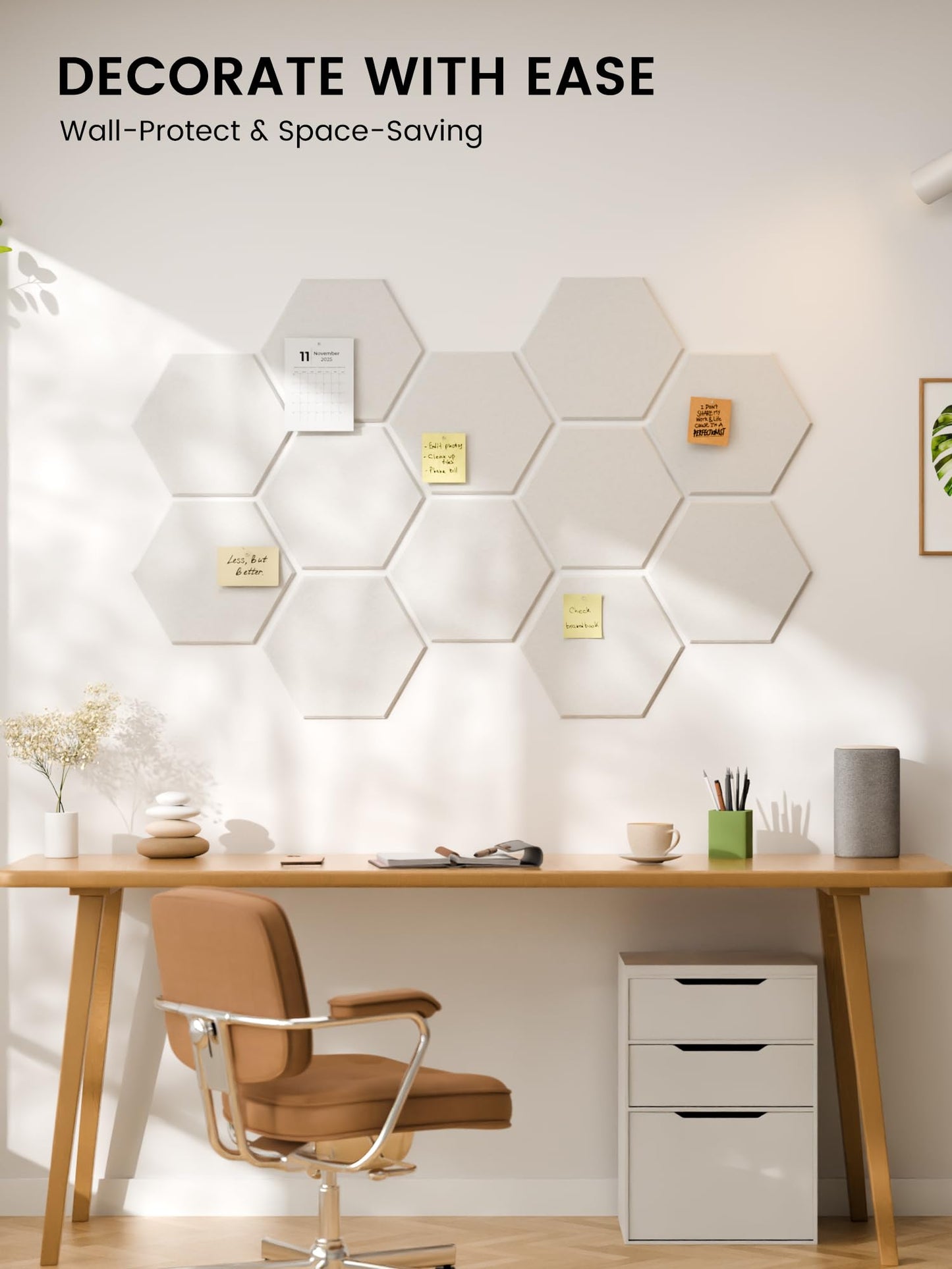 Fluxynara Hexagon Cork Board Alternative for Walls Decor-12-Pack Felt Bulletin Board Tiles,with 30 Pushpins,70 Adhesive Tabs for Office,Classrooms & Home Pin Board Felt Board-Milky White