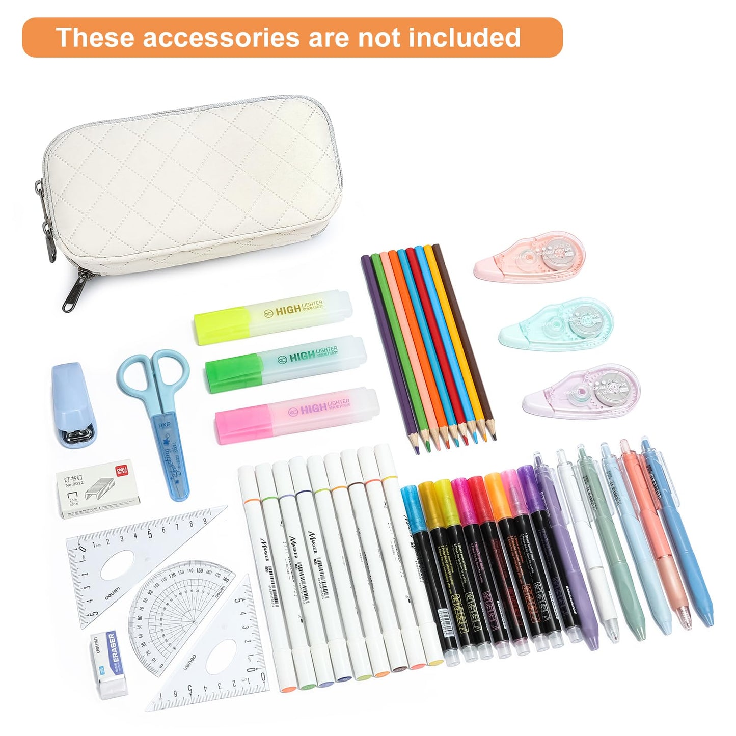 Della Gao Large Pencil Case, Big Capacity Pencil Pouch with 3 Compartments, Office Pencil Bag with Zipper, Big Pen Case for Adults (01-3Beige)