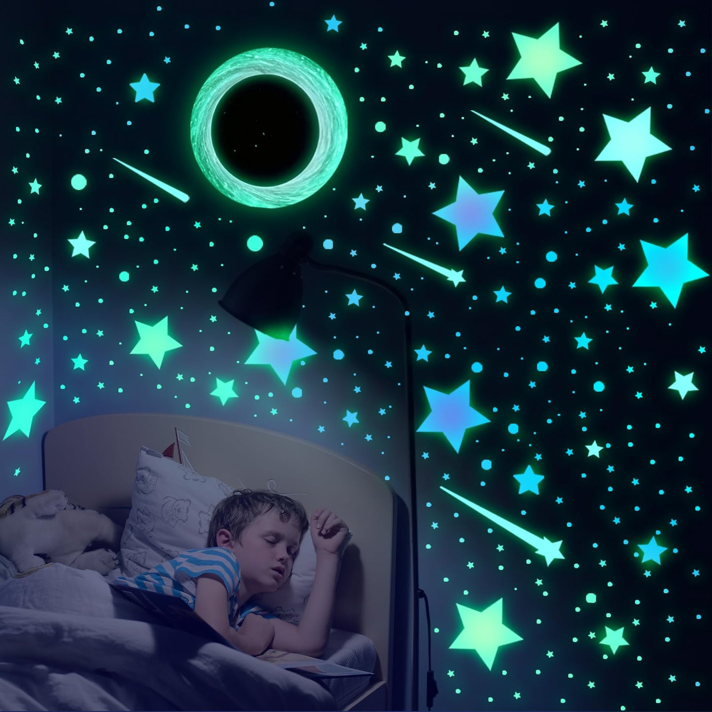 Glow in The Dark Black Hole Wall Stickers Iridescent Star with Meteor Galaxy Decals Peel and Stick Funny Art Decor for Kids Room, Bedroom (Galaxy)