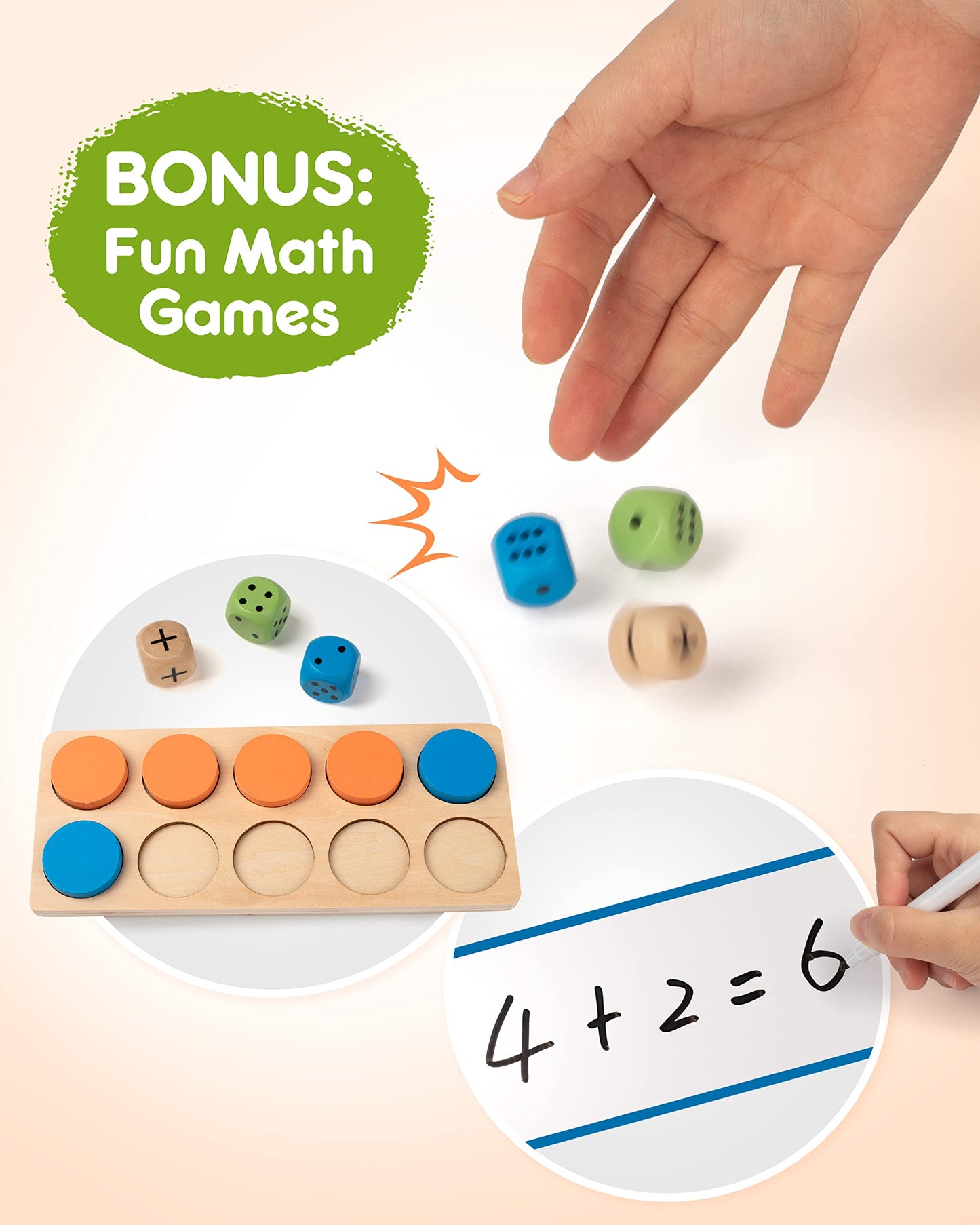 SYNARRY Wooden Ten-Frame Set Math Manipulatives for Kindergarten Elementary 1st 2nd Grade Homeschooling, Addition and Subtraction Montessori Math Games for Chirldren, Counters Toys for Kids Ages 3-8