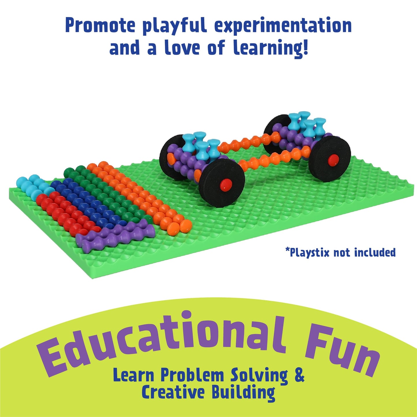 Popular Playthings Playstix Construction Toy Set with Building Sticks for STEM and Classroom Use, for Kids Ages 4 and Up - Green Building Base