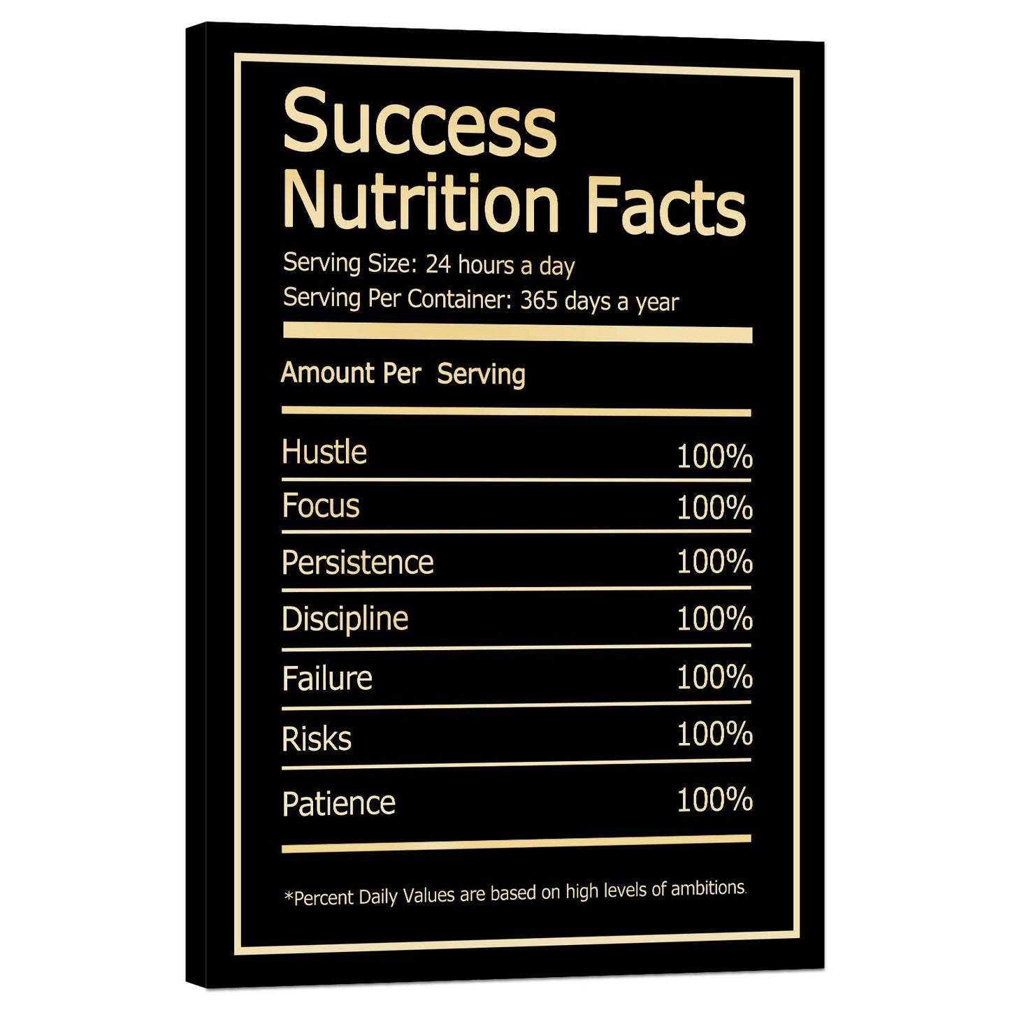 Success Nutrition Facts Wall Art Motivational Wall Art Decor for Office Bedroom Modern Artwork Framed and Ready to Hang(Success, 12x18 inch)