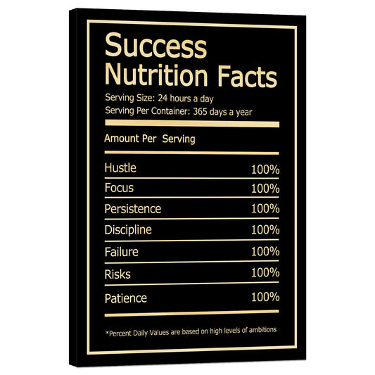 Success Nutrition Facts Wall Art Motivational Wall Art Decor for Office Bedroom Modern Artwork Framed and Ready to Hang(Success, 12x18 inch)