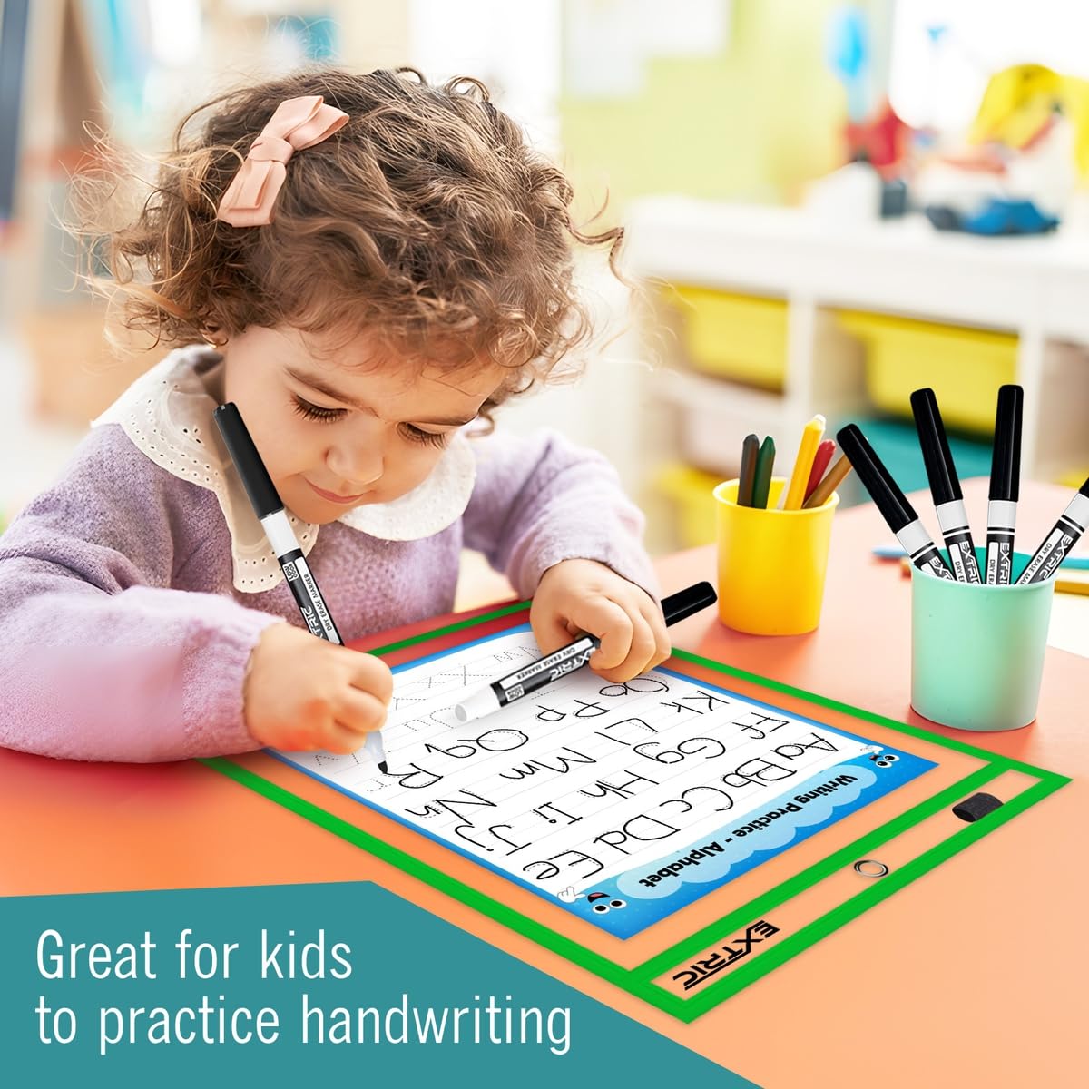 EXTRIC 24 Pack Dry-Erase Sheets, Clear Plastic Paper Sleeves, Assorted Color, 10x16 inches, 24 Pieces