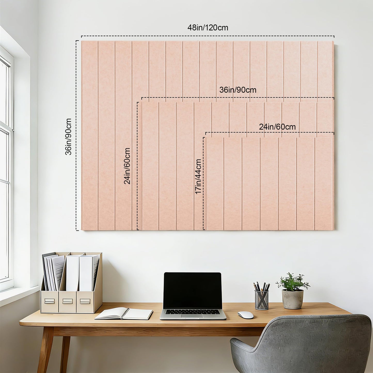 Lightomorrow Bulletin Board, 24 x 18 inches Felt Board Decorative Pin Board, 4' x 3' Cork Board Alternative for Wall, Foldable Photo Board with 20 Pushpins - Mauvey Pink Stripes