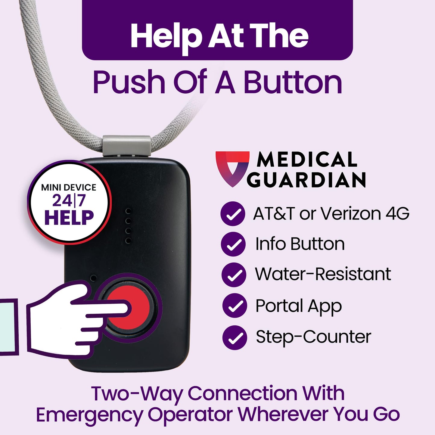 Medical Guardian MGMini | Get Help Instantly & Stay Independent | Medical Alert Device for Seniors | 24/7 Monitoring, GPS Tracking, Emergency Button | Subscription Required | Black