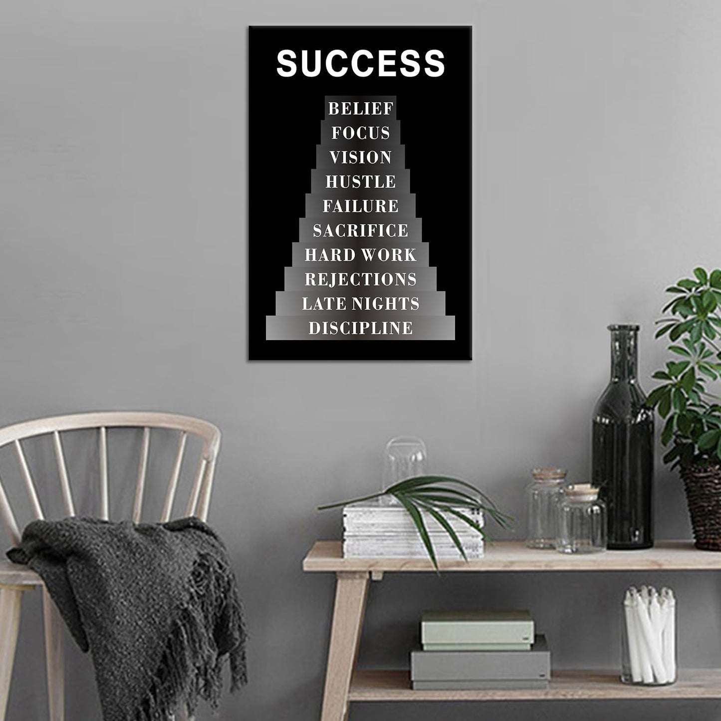 Inspirational Wall Art Home Decor Success Motivational Poster Quotes for Living Room Bedroom Office Bathroom Canvas Print Inspiring Sign Framed Wall Decoration Artwork Ready to Hang [12''Wx 18''H]