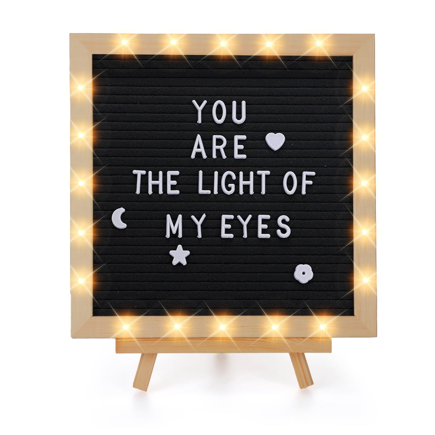 Changeable Felt Letter Board with LED Lights - 10×10" Message Custom Signs & Wood Stand& 450 Letters, Poster Board for Baby/Pregnancy Announcement/Classroom Wall Decor Gifts First Day of School, Black