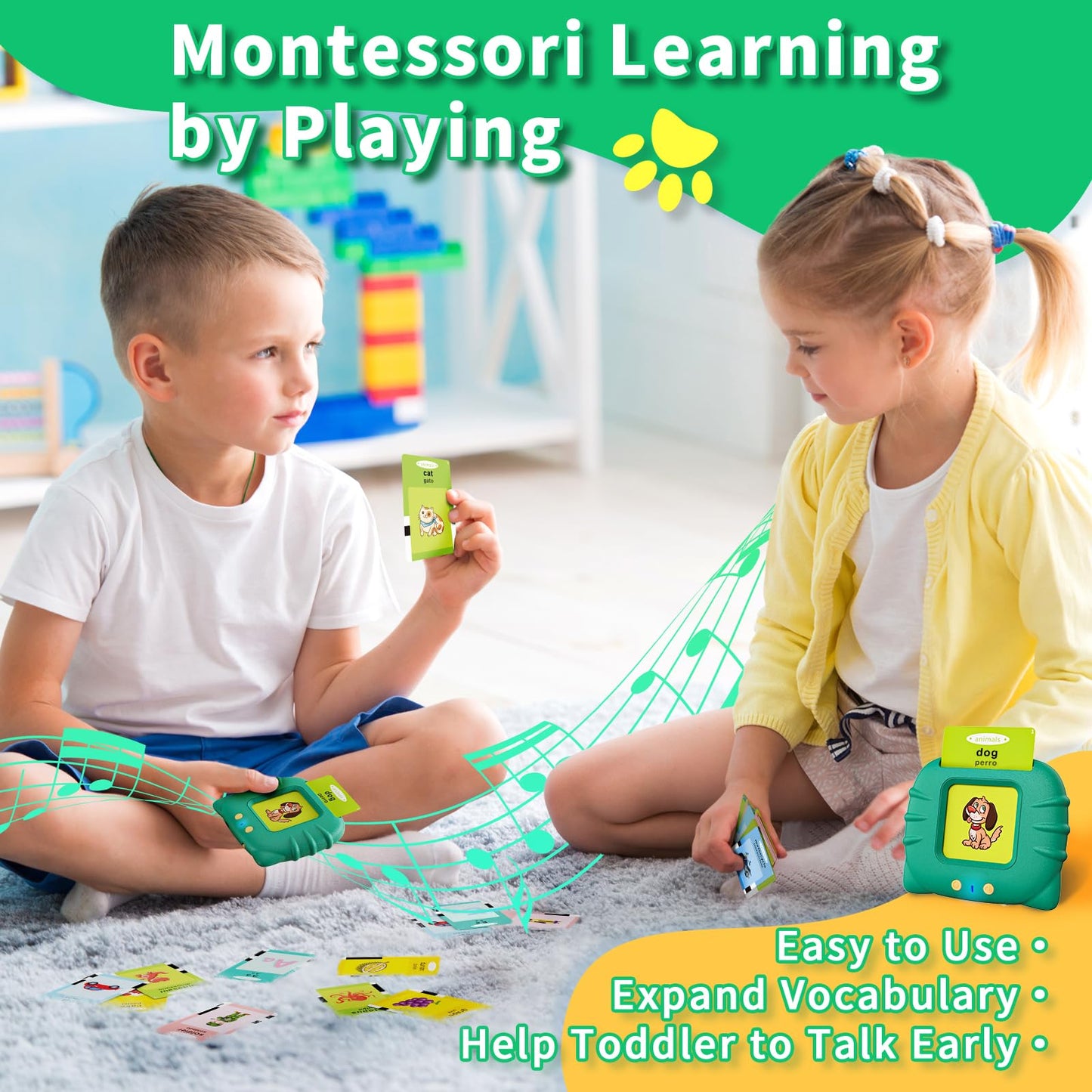 Aullsaty Toddler Toys Bilingual English and Spanish Talking Flash Cards for 1 2 3 4 5 6 Year Old Boys and Girls, Autism Sensory Toys for Autistic Children, Learning Educational Speech 250 Sight Words
