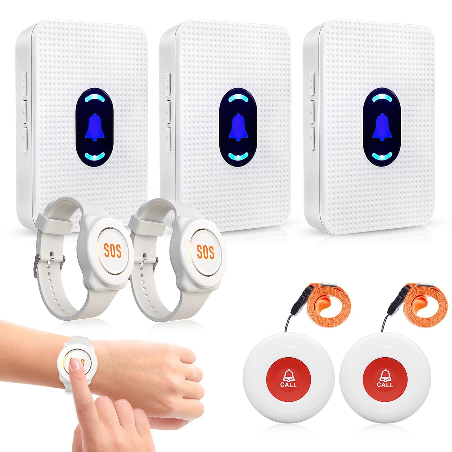 Daytech Wireless Caregiver Pager Call Button for Elderly at Home, Alert Button for Seniors, Emergency Watch for Disabled Patient, Caregiver Alert System with 3 Receiver, Medical Help Button