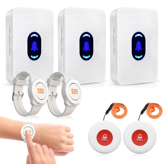Daytech Wireless Caregiver Pager Call Button for Elderly at Home, Alert Button for Seniors, Emergency Watch for Disabled Patient, Caregiver Alert System with 3 Receiver, Medical Help Button