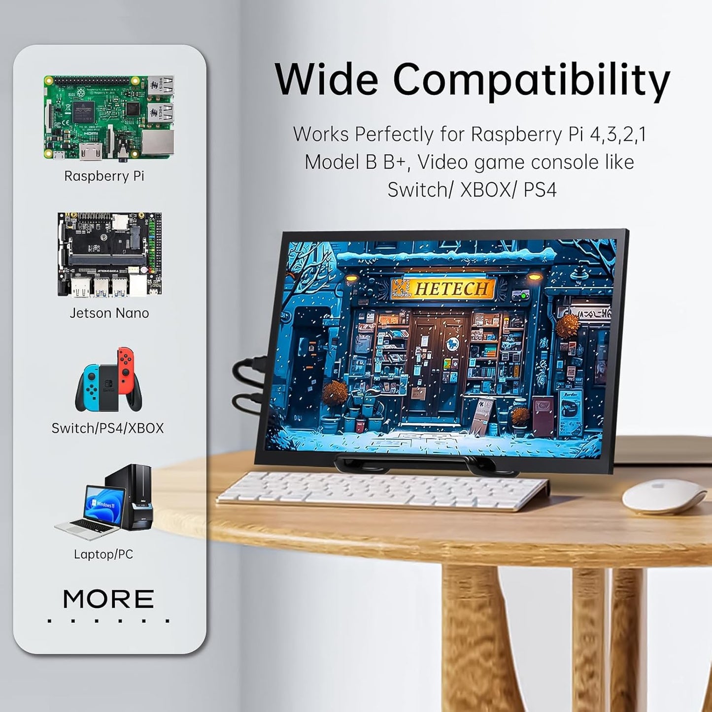 HMTECH 10.1 Inch Raspberry Pi Screen HDMI Monitor 1024x600 LCD Display 16:9 IPS Screen for Raspberry Pi 5/4/3/2/B/B+ Win11/10/8/7, Free-Driver, Non-Touch