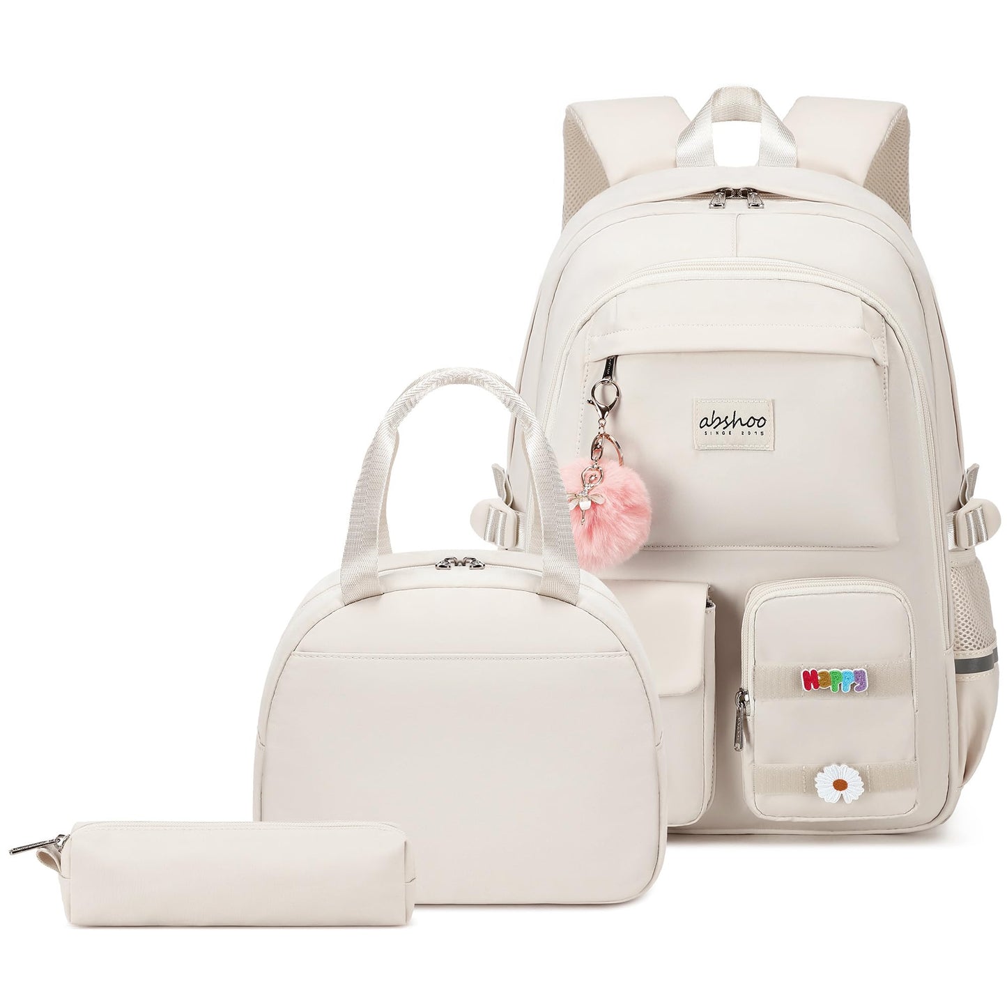 abshoo School Backpack for Girls Bookbag with Lunch Bag Teen Girls School Bag Travel Daypack (Beige)