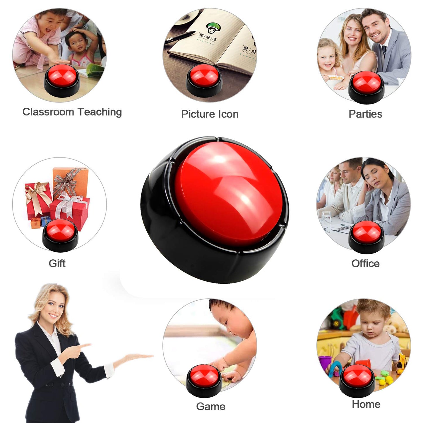 Recordable Talking Button 30 Seconds Record Button Easy Button Answer Buzzers Custom Sound Button for Communication Study Office Home Game Gift(Batteries Included)