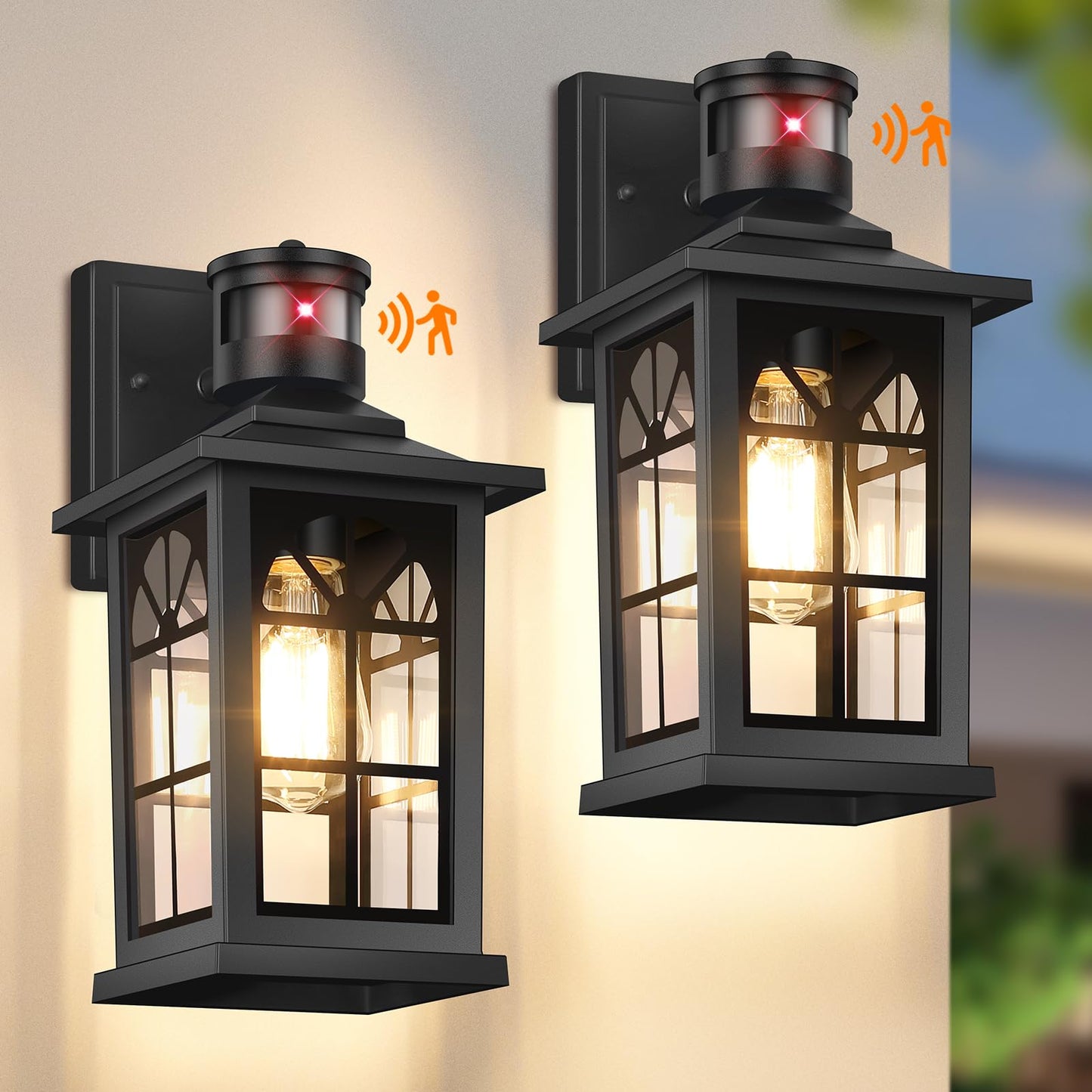 BesLowe 2-Pack Motion Sensor Outdoor Wall Lights, Black, Aluminum, 12.6in Sconces, Dusk to Dawn, 3 Lighting Modes, Model 1046AR-B
