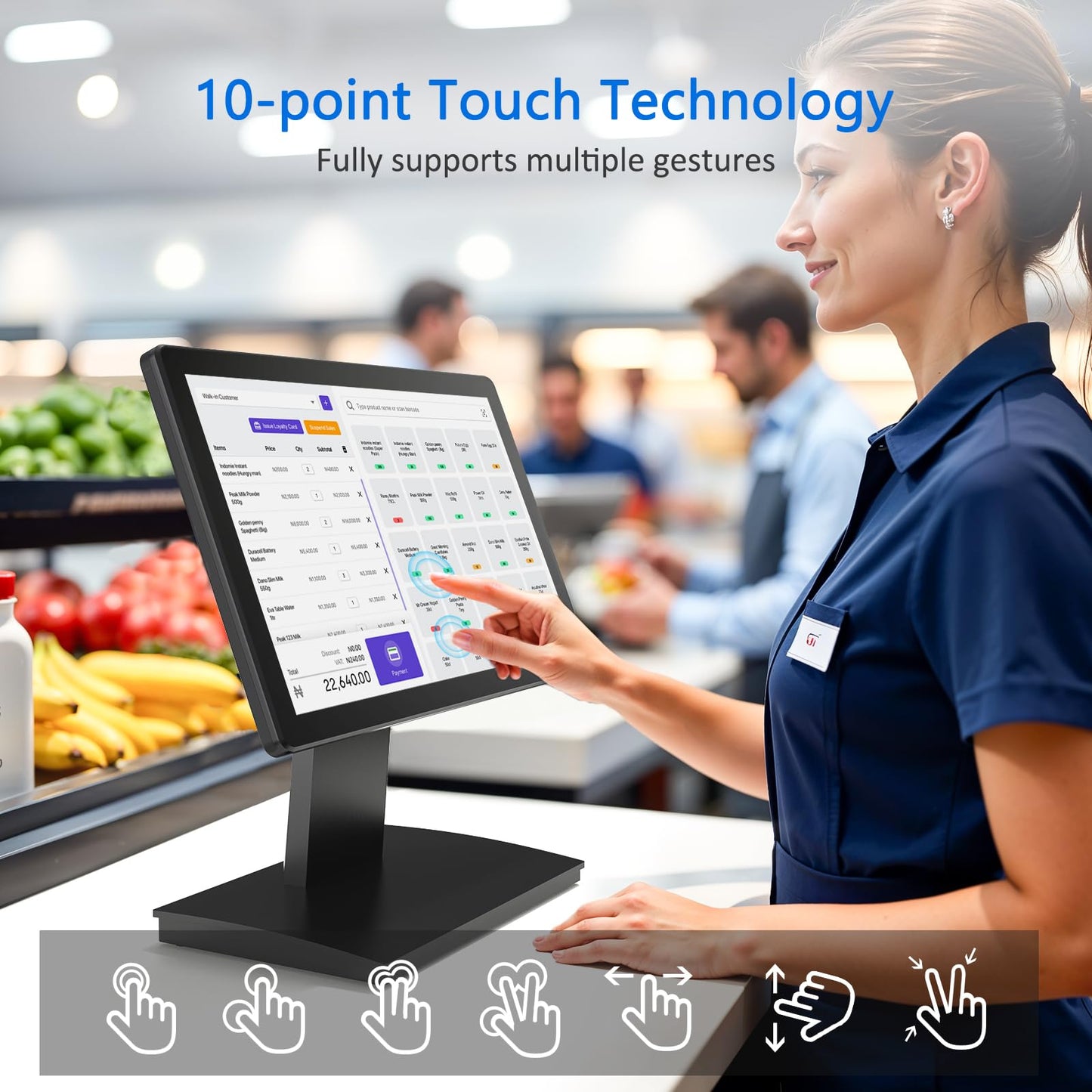 NewHail 15-inch Touchscreen POS Monitor, HDMI/VGA Capacitive Screen Display with Heavy-Duty Metal Stand for Retail, Restaurant, Bar, Gym, Warehouse and POS Systems