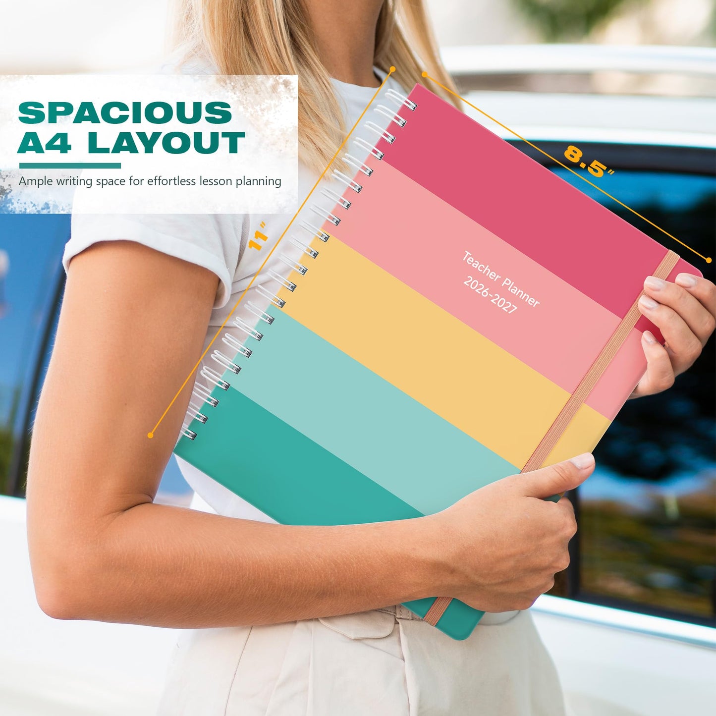 Teacher Lesson Planner 2026-2027 Academic Year, Aug 2026-Jul 2027, Deluxe 26-27 Lesson Plan Book for Teachers Supplies & Homeschool Planner with Pocket & Monthly Tabs, 8.5" x 11", Happy Stripes