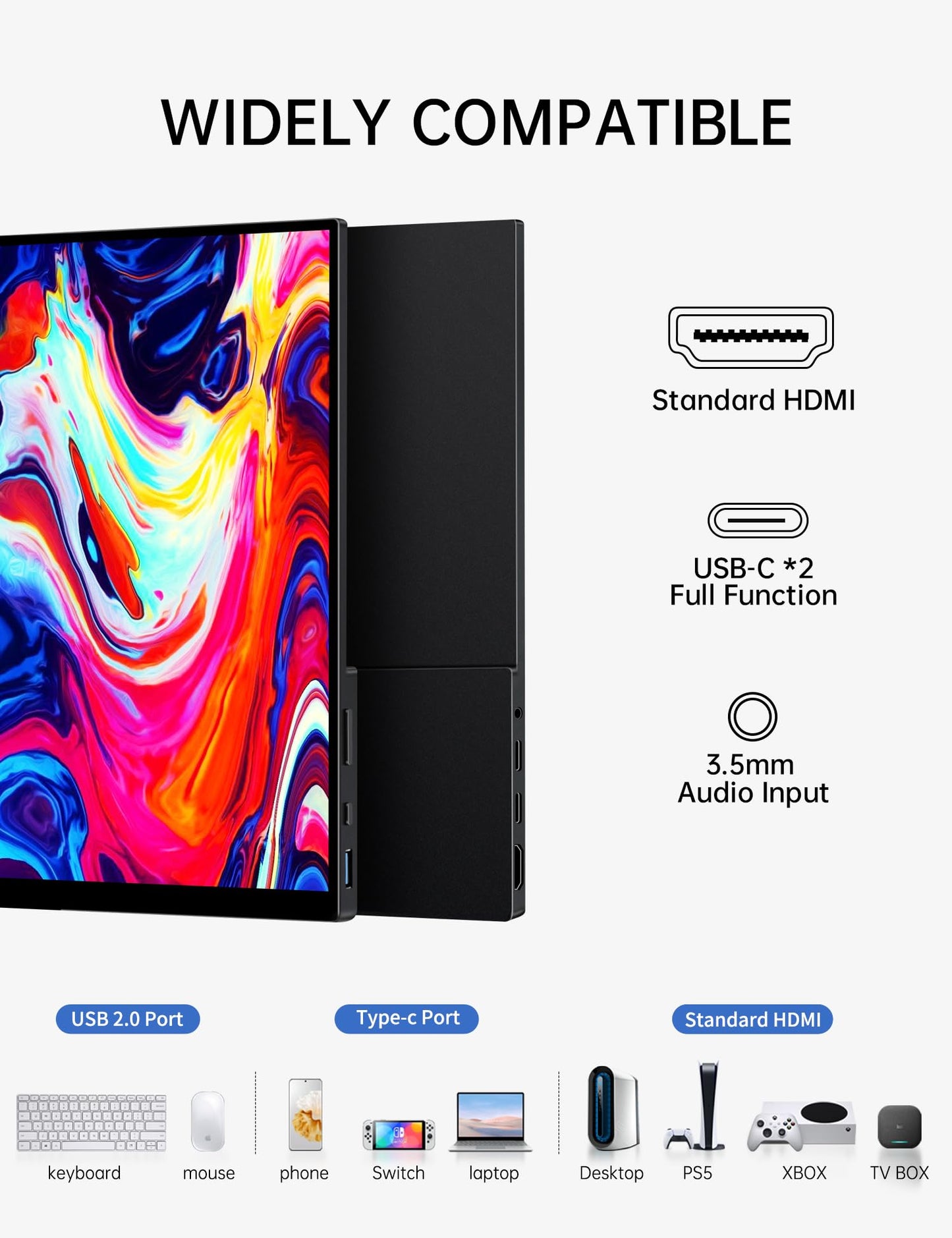 CAPERAVE 15.6'' Portable Monitor Touchscreen, FHD IPS Touch Screen with Tempered Glass, Travel Monitor with Kickstand & Speaker, HDMI USB C External Monitors for Mac Laptop Phone Computer