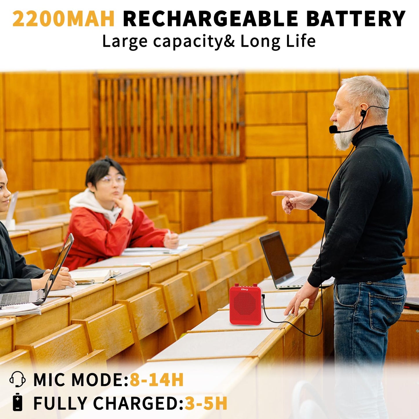 Giecy Voice Amplifier, Giecy 30W 2800mAh Rechargeable Personal Voice Amplifier with Microphone Headset, Portable Speaker for Multiple Locations Classroom, Meetings and Outdoors