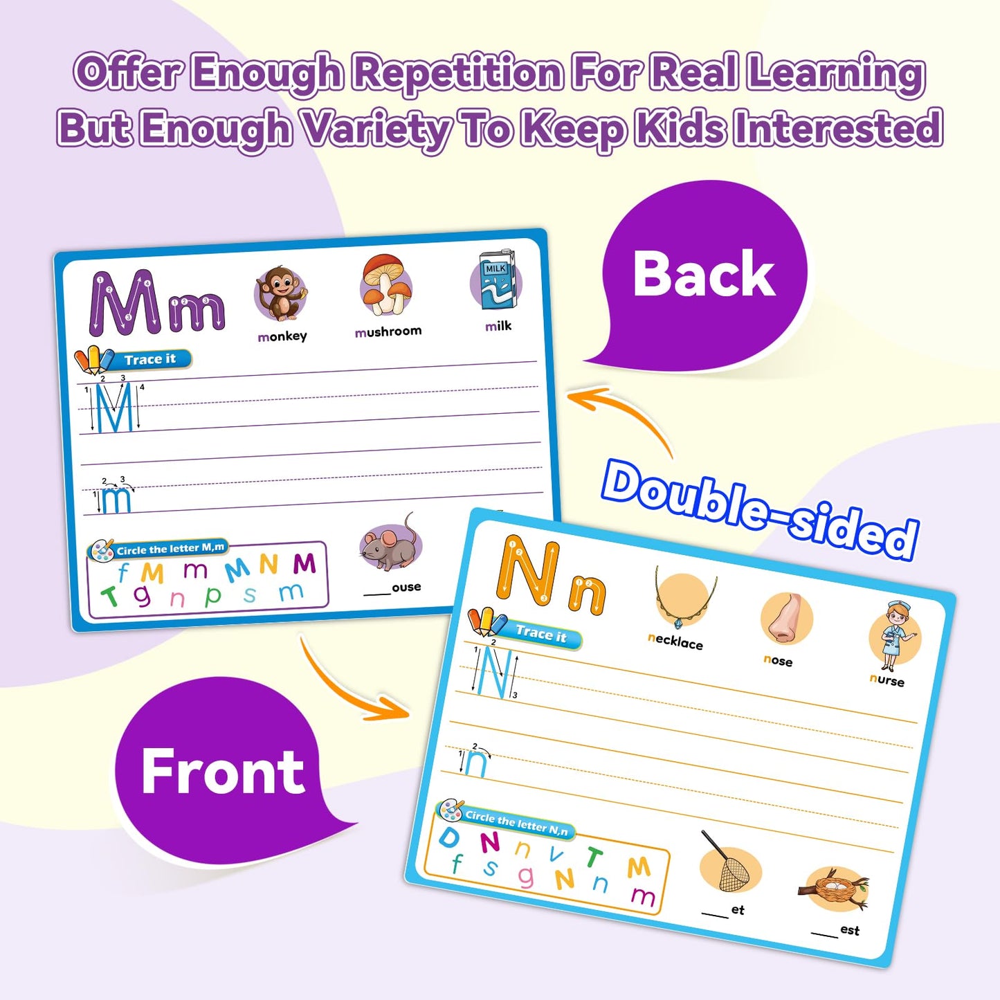 PraxiKidy Alphabet Number Shapes Flash Cards,Handwriting Practice Writing Tracing Phonics Preschool Kindergarten Toddler Learning Activities Homeschool Classroom Autism Educational Toys ABC Letter