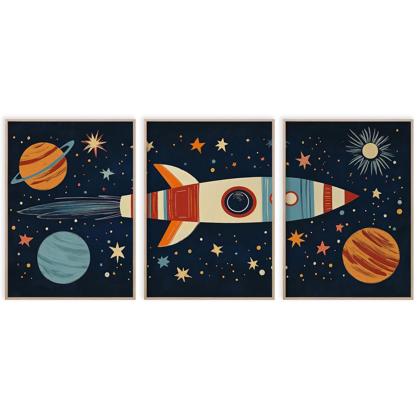Nursery Wall Art Space Wall Art Set Of 3 Solar System Stars Poster Adventure Space Adventure Travel Posters Prints Rocketship Picture for Boys Girls Kids Children's Bedroom Playroom 12x16Inch UnFramed