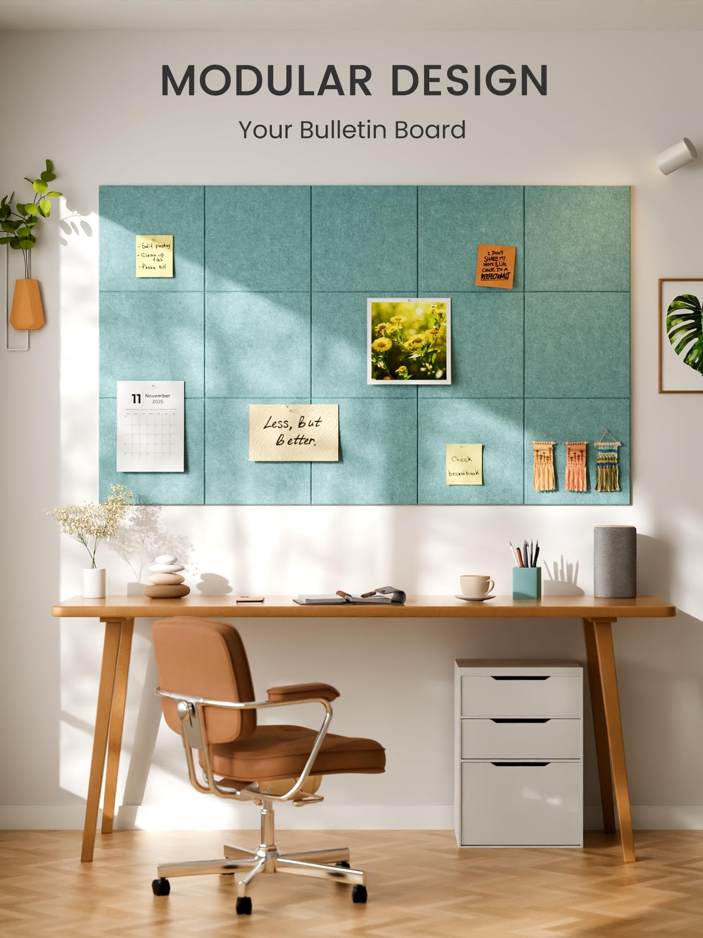 Bumusty Large Cork Board 48" x 36" Alternative - 12 Pack Felt Wall Tiles with 70 Safe Removable Adhesive Tabs, 30 Pushpins, Cork Boards for Walls Pin Board Bulletin Board Office Decor (Aqua Blue)
