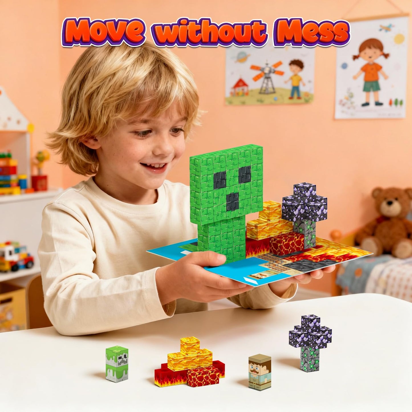 Lukoca 200PCS 0.8inch Magnetic Building Blocks STEM Toy for Kids 3+ Toddler Educational Construction Gift for Boys & Girls (Lava Cave-200pcs)