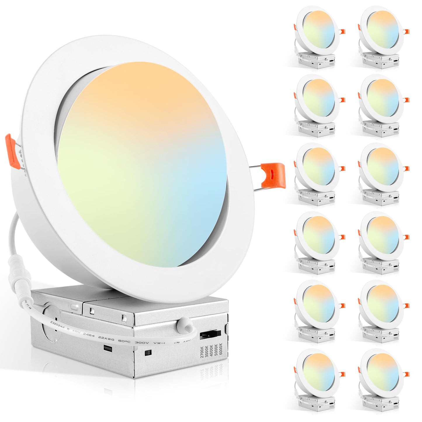 LEDIARY 12 Pack Gimbal LED Recessed Lighting, 6 Inch, 5CCT 2700K-6000K, Air Tight, Slim Canless Downlight, White