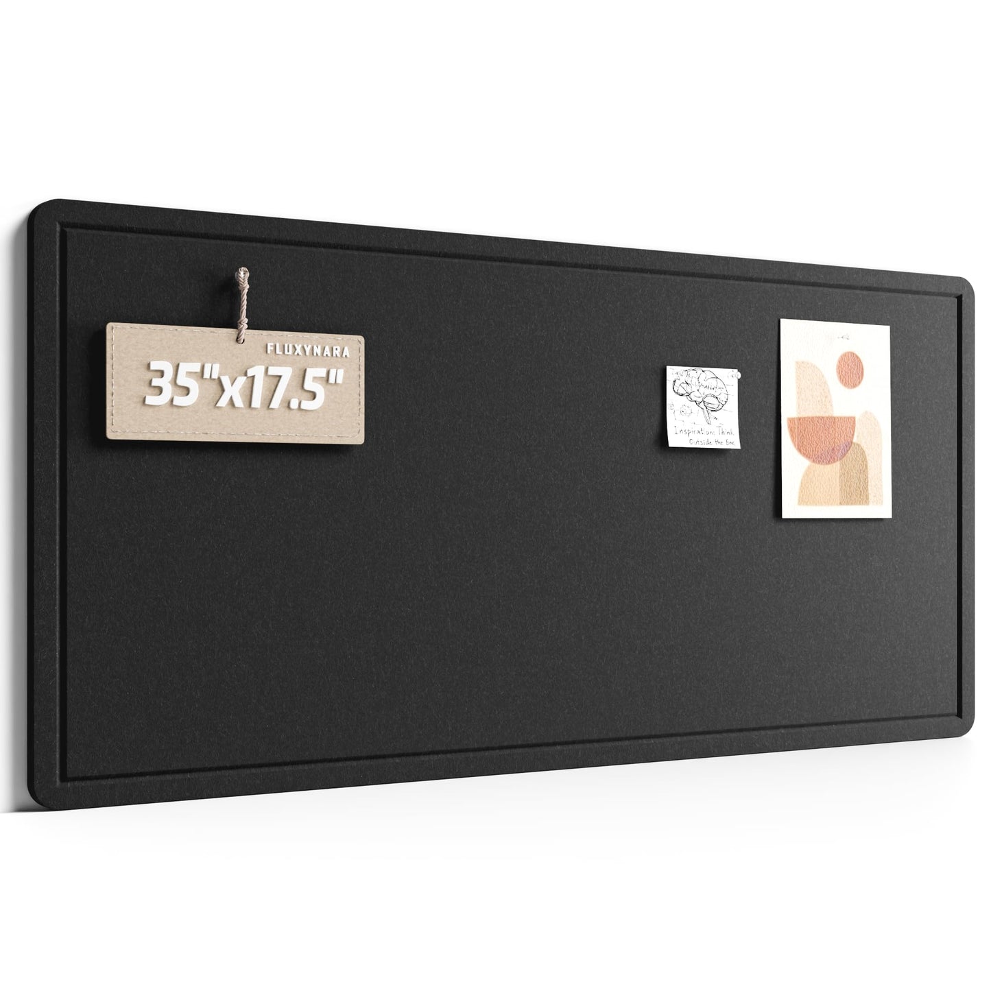 Fluxynara Bulletin Board, 35" x 17.5" Cork Board Alternative with 12 Safe Removable Adhesive Tabs, Foldable Felt Pin Board for Home Office, Classroom, Bedroom,Entryway for Walls—Black